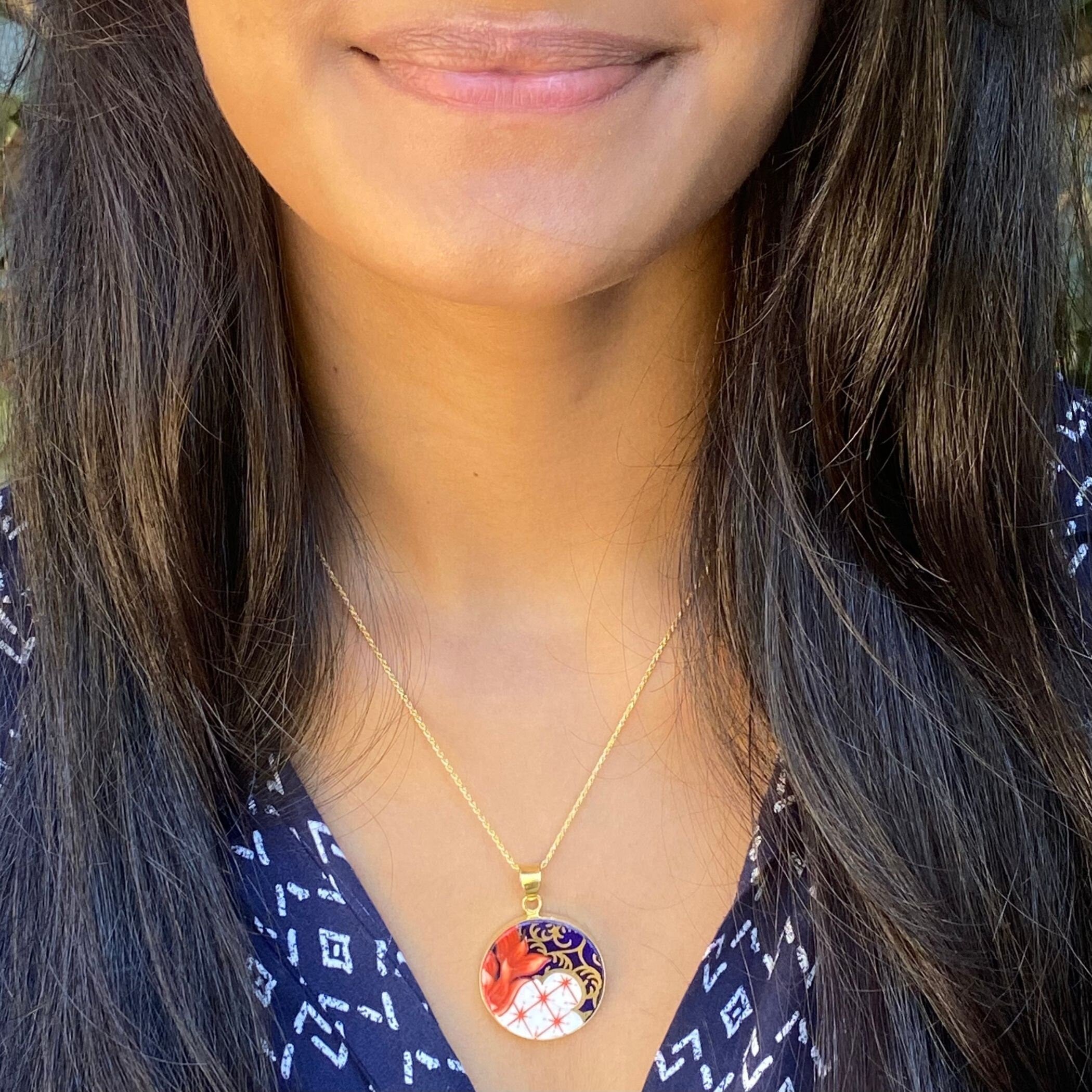 Bold Artisan Porcelain Necklace handmade with Royal Crown Derby Imari China, Upcycled Statement Jewelry Gift for Her 18th Anniversary Gift