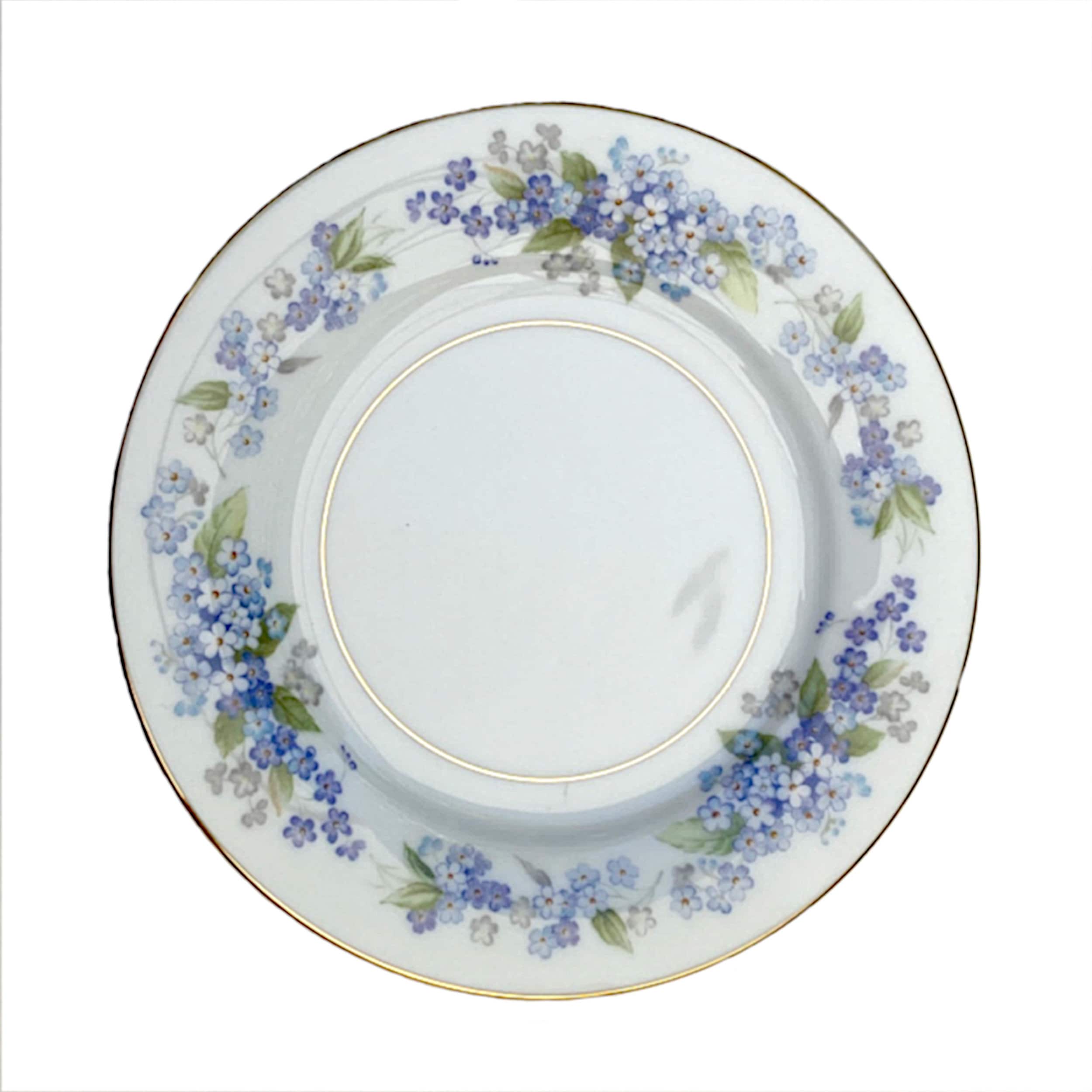 Forget Me Not Flower Broken China Jewelry Earrings with Sterling Silver & Pearl Crystal Dangle, Dainty Vintage Floral Earring Gift for Her