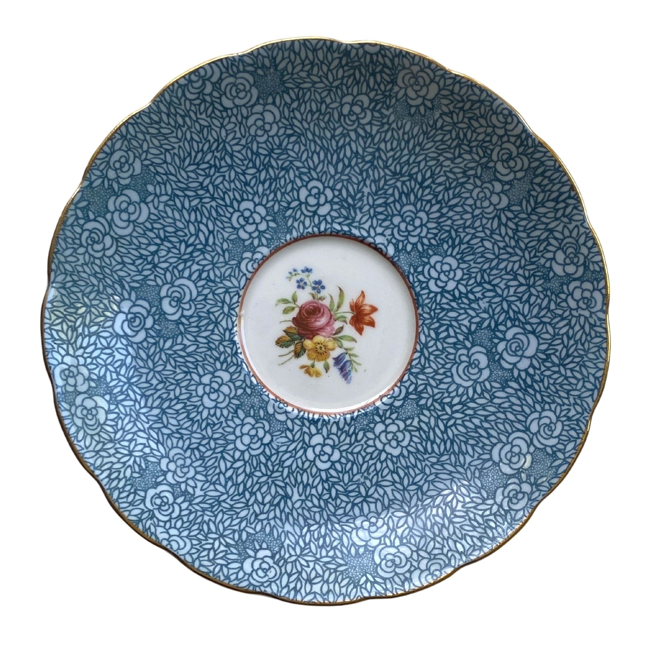 Dainty Blue Floral Chintz China Earrings handmade with Upcycled Porcelain, Tiny White Flowers & Pale Blue Swarovskis, Broken China Jewelry