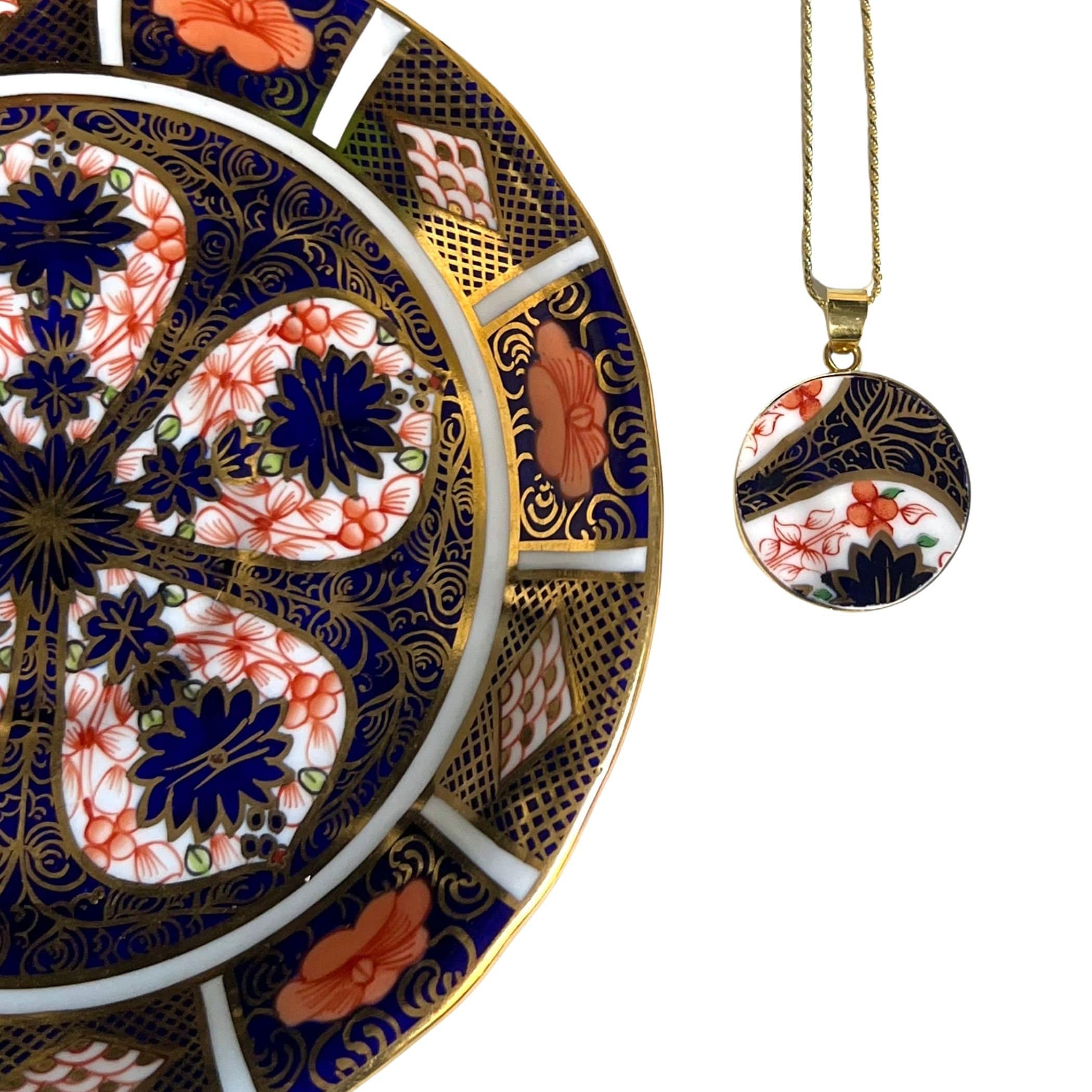 Antique Royal Crown Derby Imari China Statement Necklace handmade with Old Imari Porcelain, Unique 20th Wedding Anniversary Gift for Women