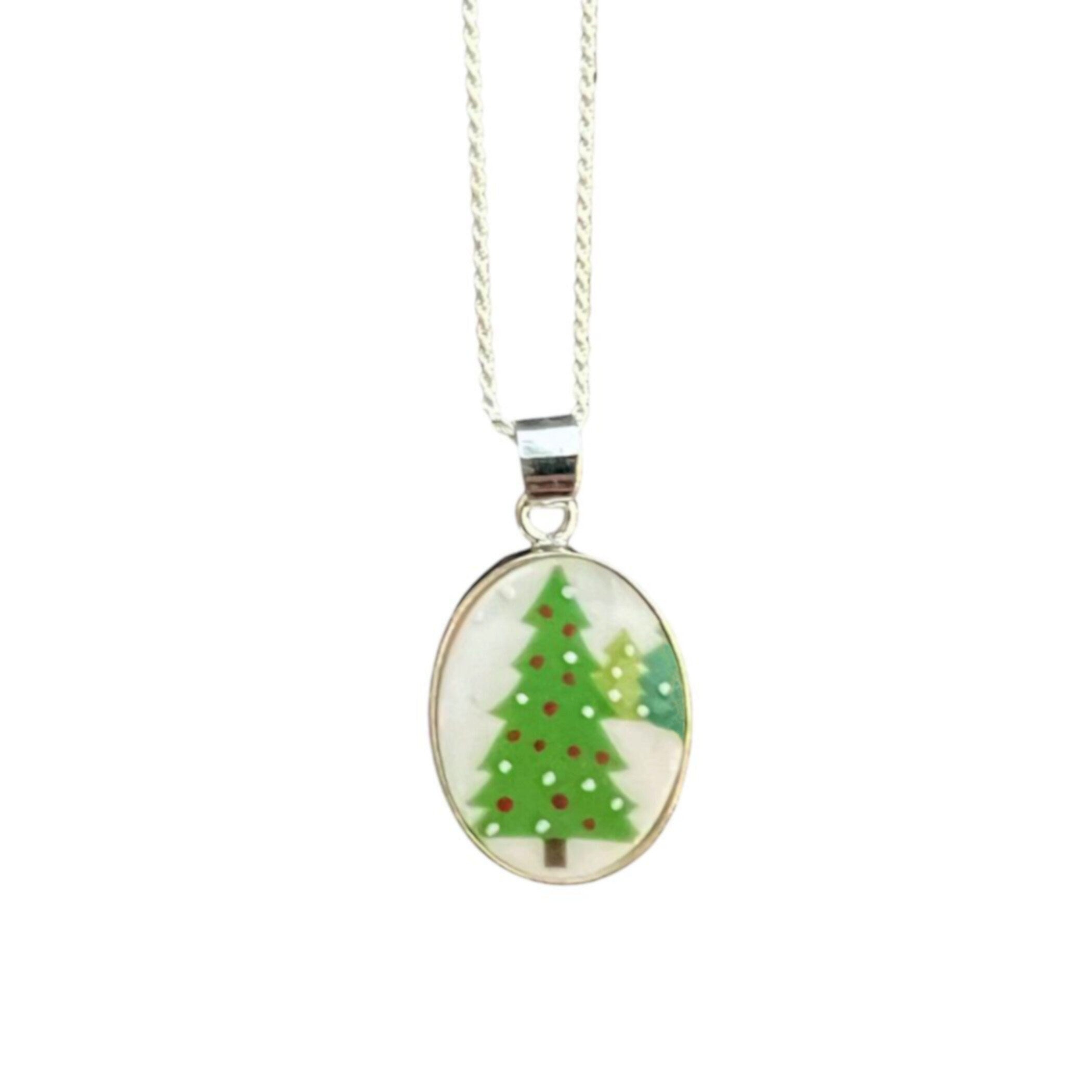 Christmas Broken China Jewelry Necklaces handmade with Upcycled Lenox Sleighride China, Unique Lenox Holiday China Pendant Gifts for Women
