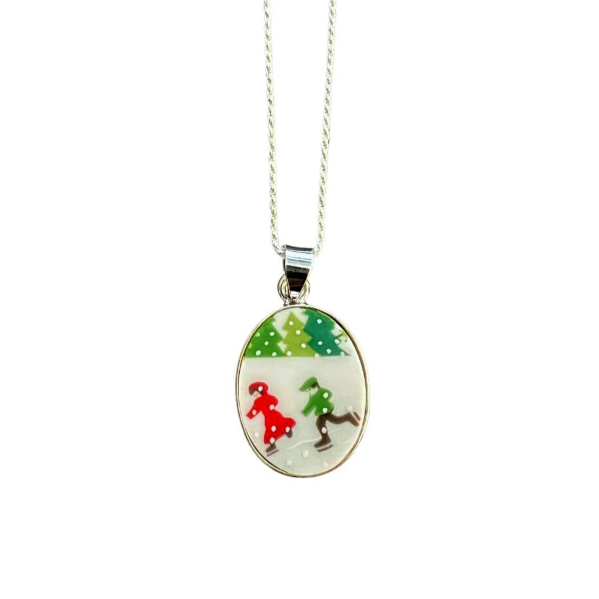 Christmas Broken China Jewelry Necklaces handmade with Upcycled Lenox Sleighride China, Unique Lenox Holiday China Pendant Gifts for Women