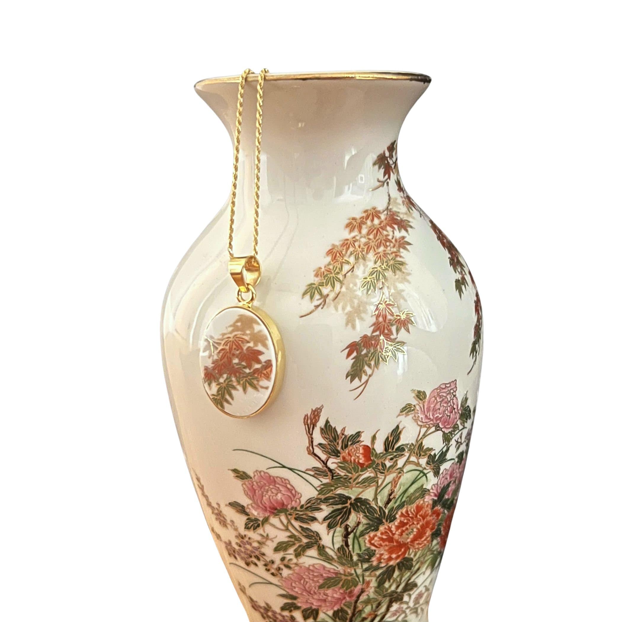Autumn Maple Leaf Porcelain Necklace handmade from an Upcycled Japanese Imari Porcelain Vase, Fall Birthday China Jewelry Gift for Women