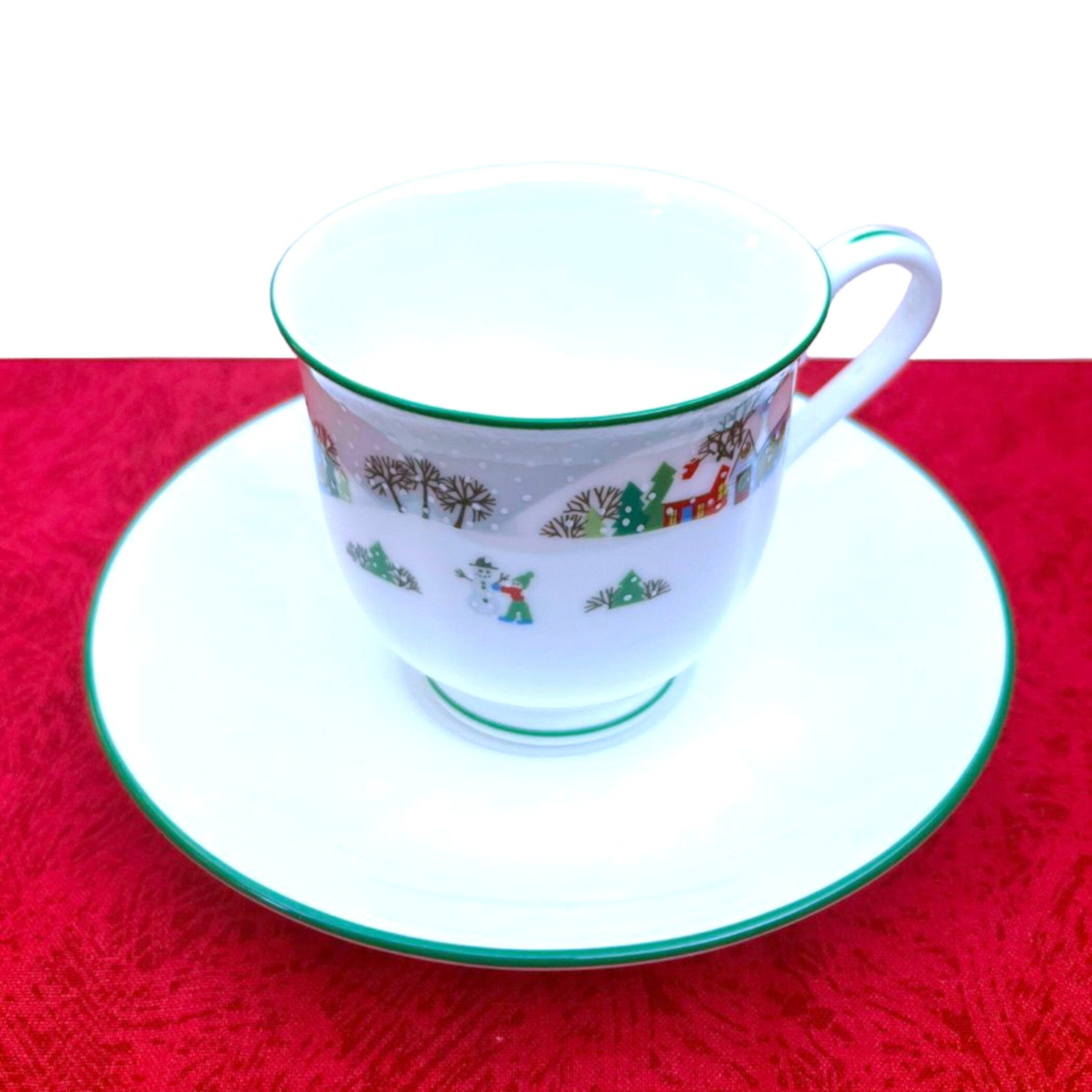 Vintage Lenox Sleighride China Tea Cup and Saucer with Matching Broken China Jewelry, Unique Christmas China Tea Set for One This Holiday