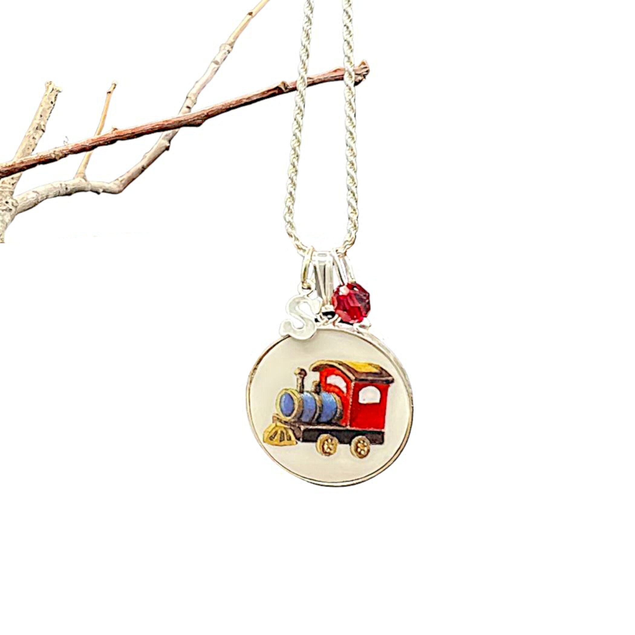Christmas Broken China Jewelry Necklace handmade with Upcycled Villeroy and Boch Toy Delight China & Sterling Silver Initial Letter Charms
