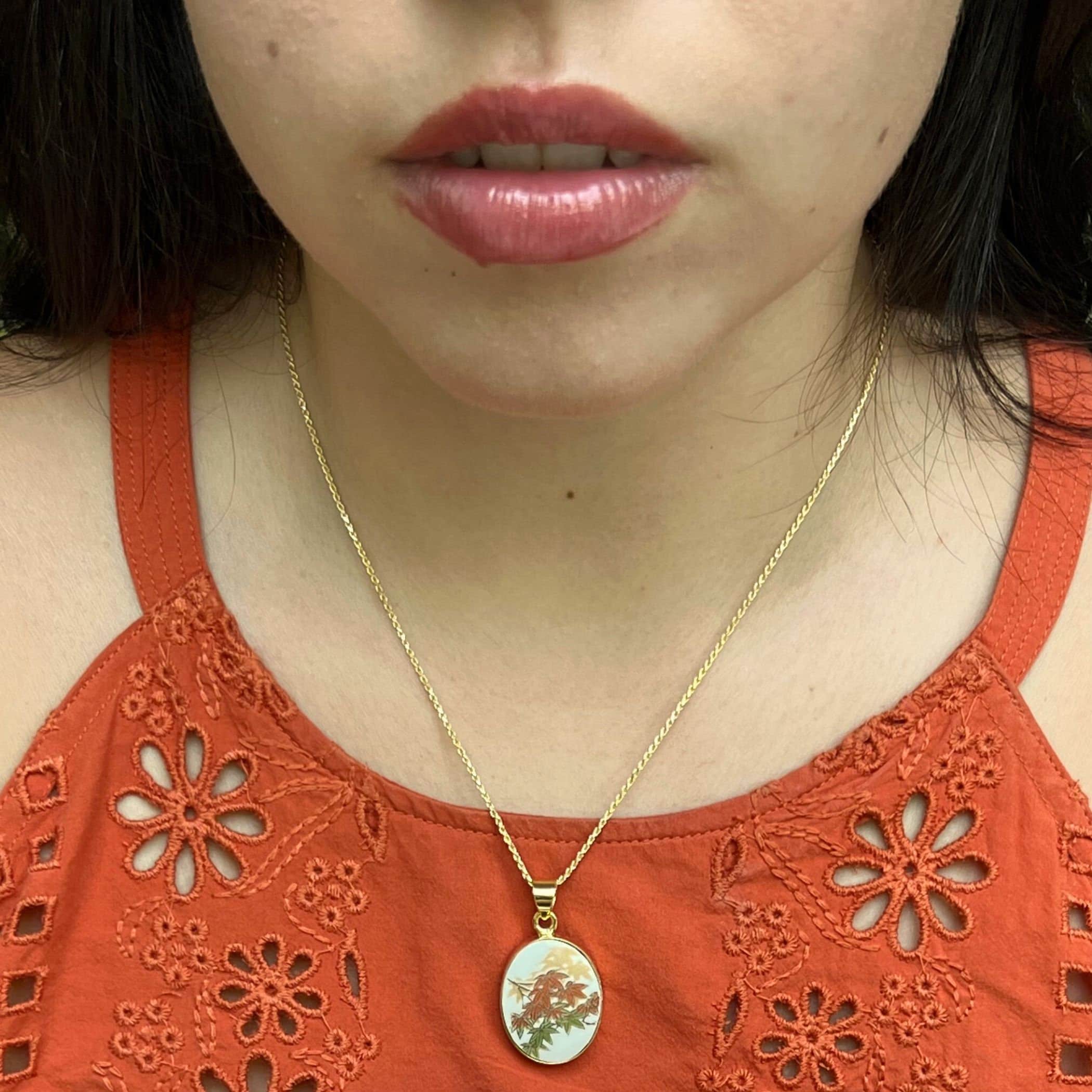 Autumn Maple Leaf Porcelain Necklace handmade from an Upcycled Japanese Imari Porcelain Vase, Fall Birthday China Jewelry Gift for Women