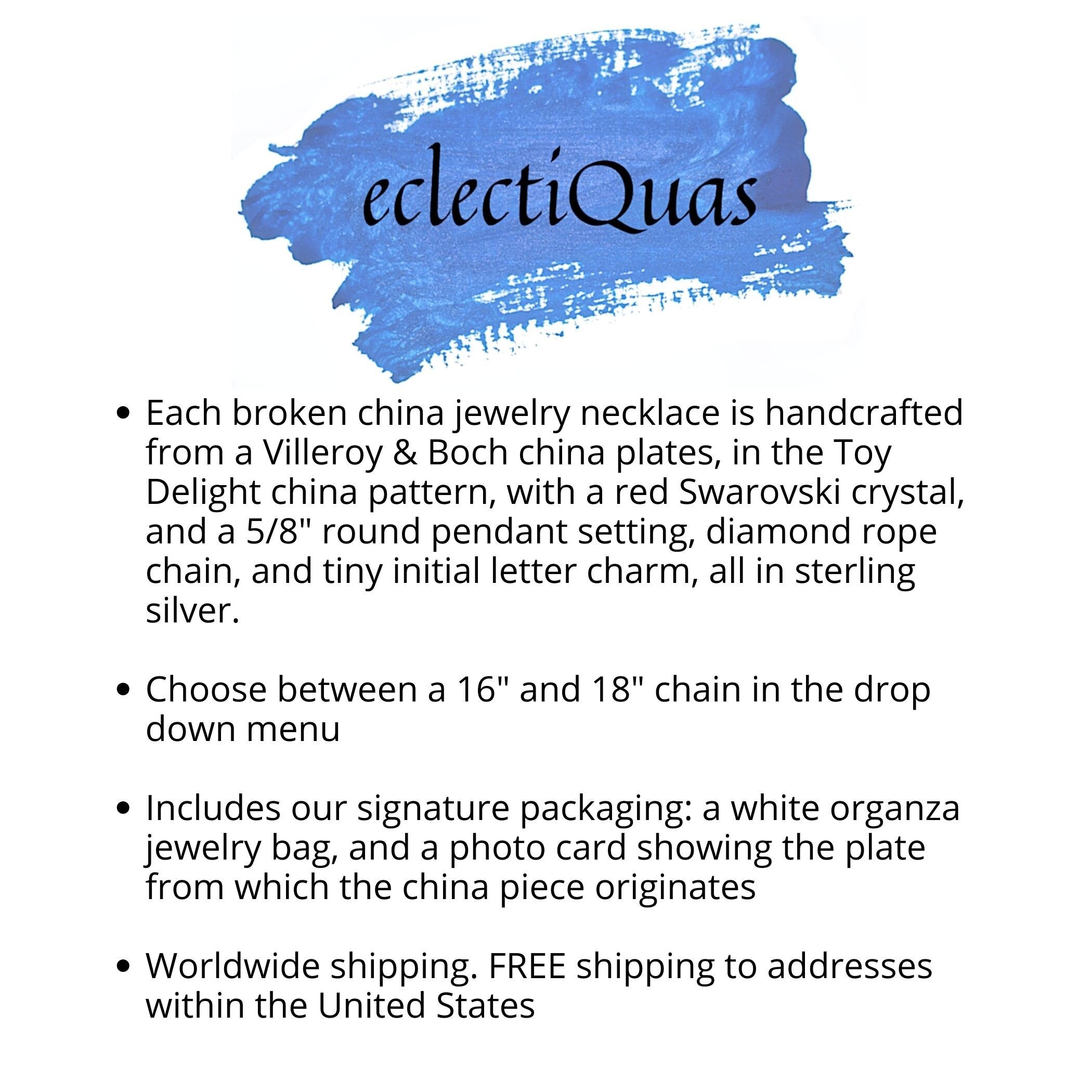 Christmas Broken China Jewelry Necklace handmade with Upcycled Villeroy and Boch Toy Delight China & Sterling Silver Initial Letter Charms