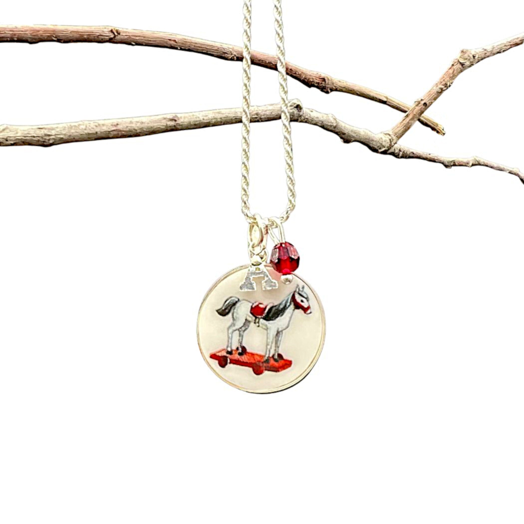 Christmas Broken China Jewelry Necklace handmade with Upcycled Villeroy and Boch Toy Delight China & Sterling Silver Initial Letter Charms