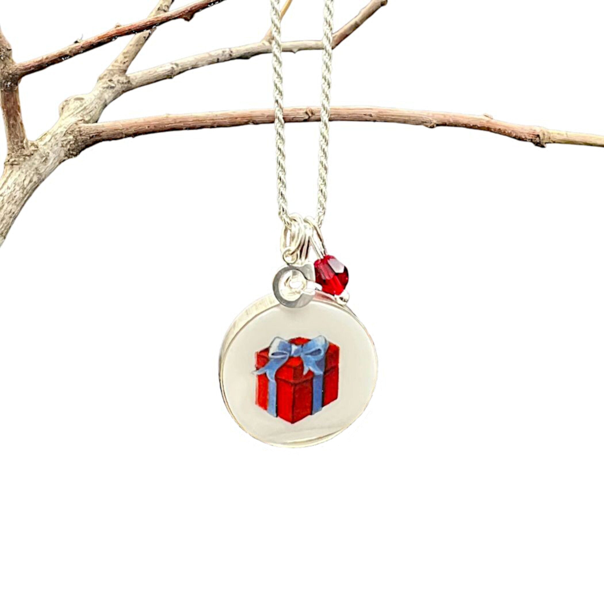 Christmas Broken China Jewelry Necklace handmade with Upcycled Villeroy and Boch Toy Delight China & Sterling Silver Initial Letter Charms