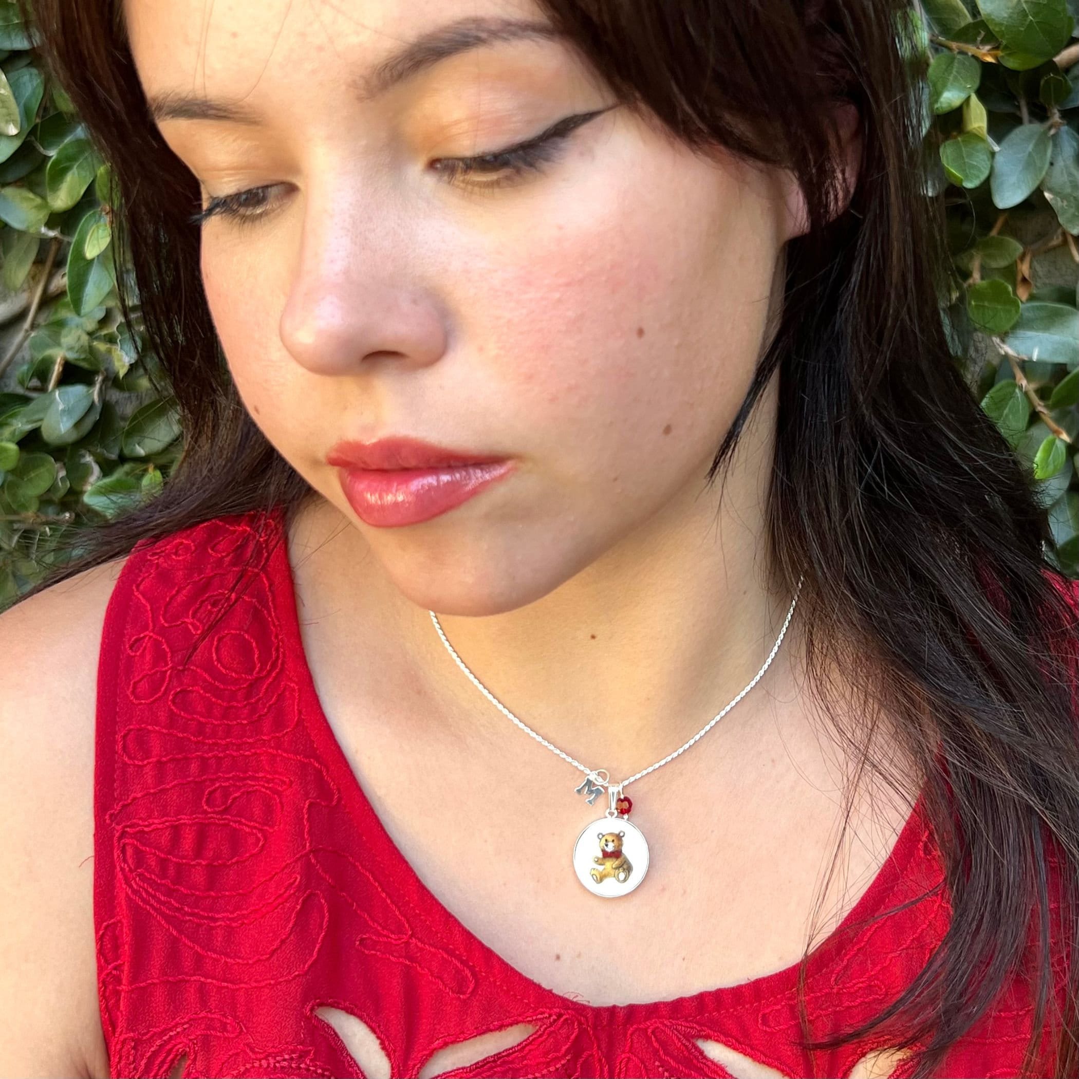 Christmas Broken China Jewelry Necklace handmade with Upcycled Villeroy and Boch Toy Delight China & Sterling Silver Initial Letter Charms