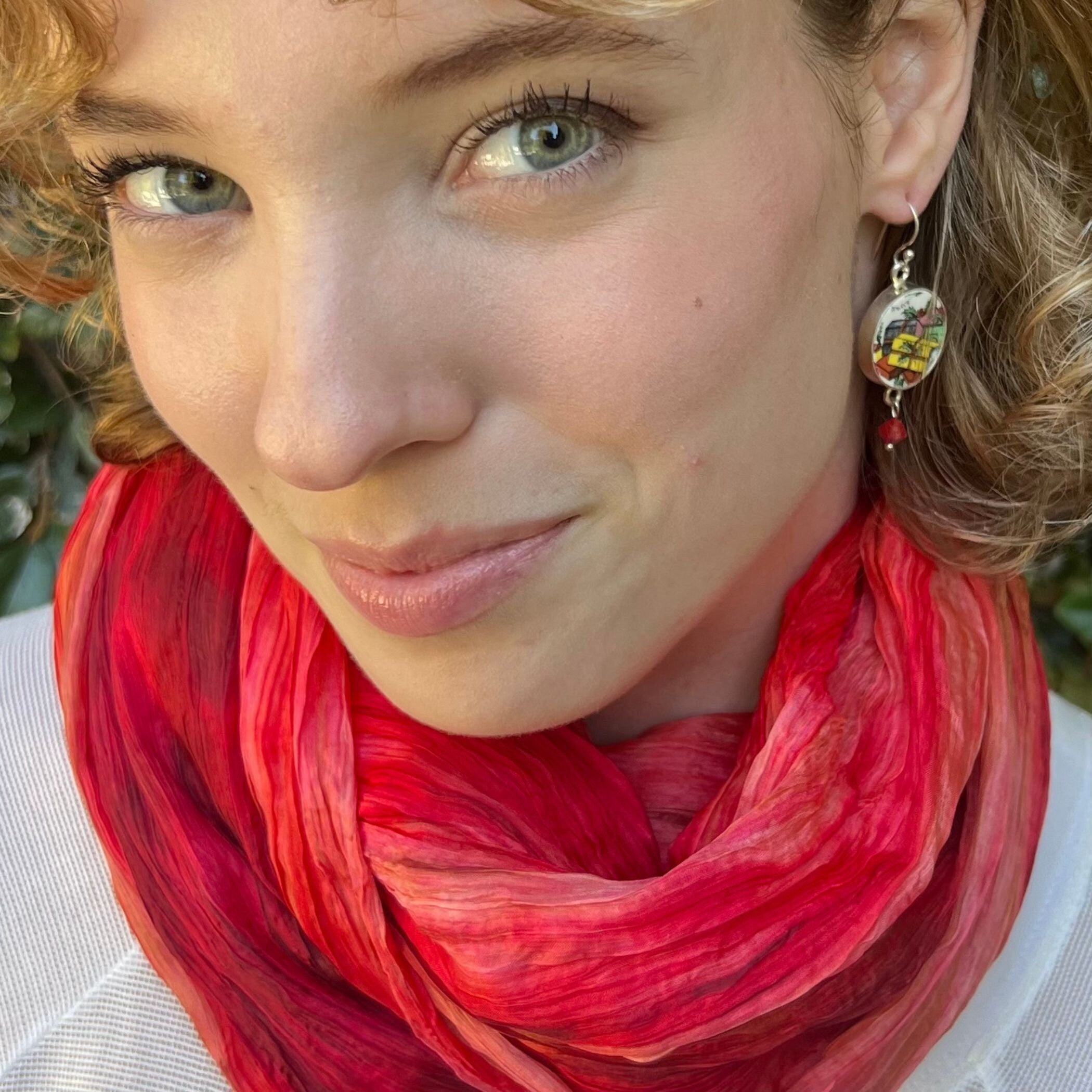 Vintage Spode Christmas Tree China Dangle Earrings handmade with Nostalgic Holiday China, Broken China Jewelry Gift for Christmas Lovers