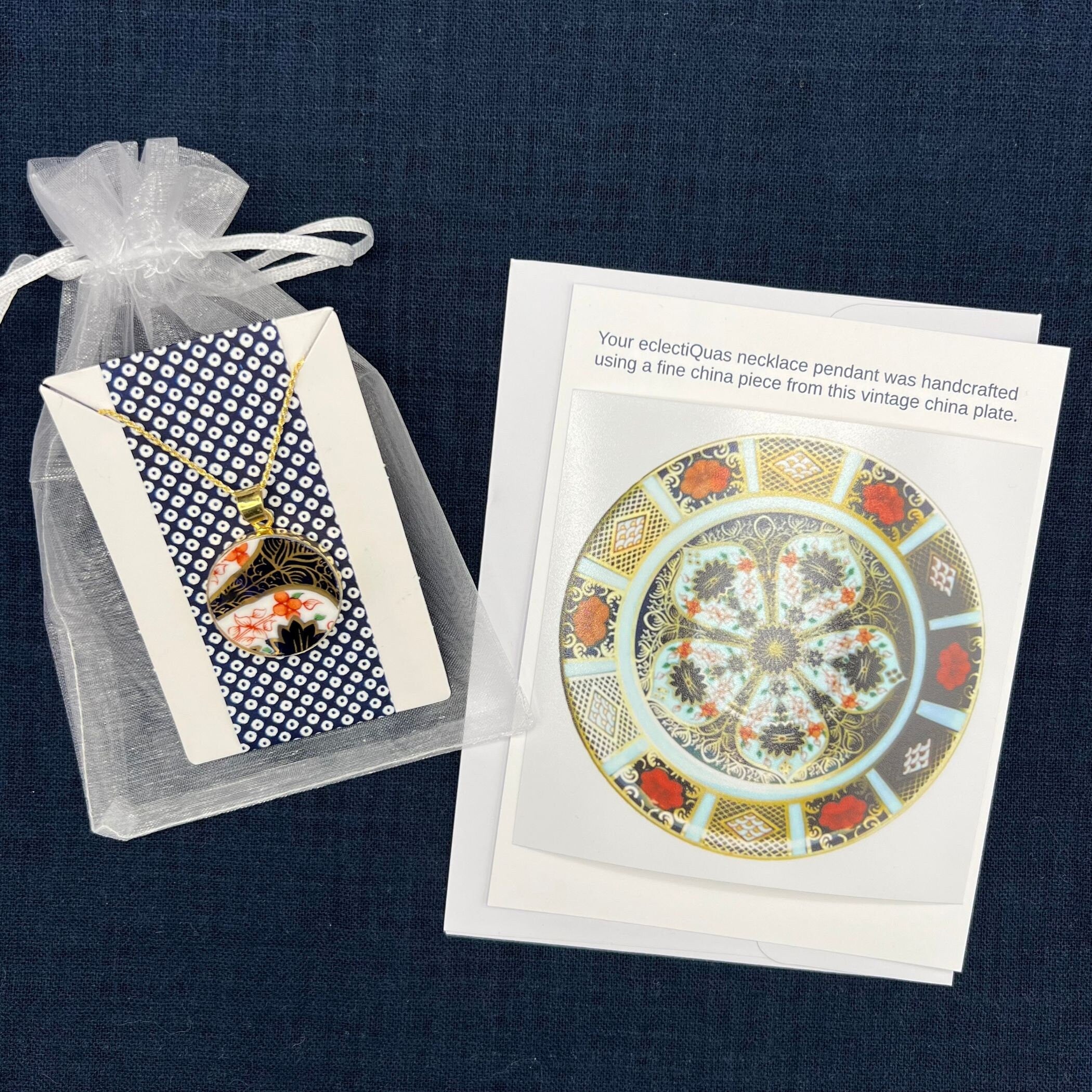 Antique Royal Crown Derby Imari China Statement Necklace handmade with Old Imari Porcelain, Unique 20th Wedding Anniversary Gift for Women