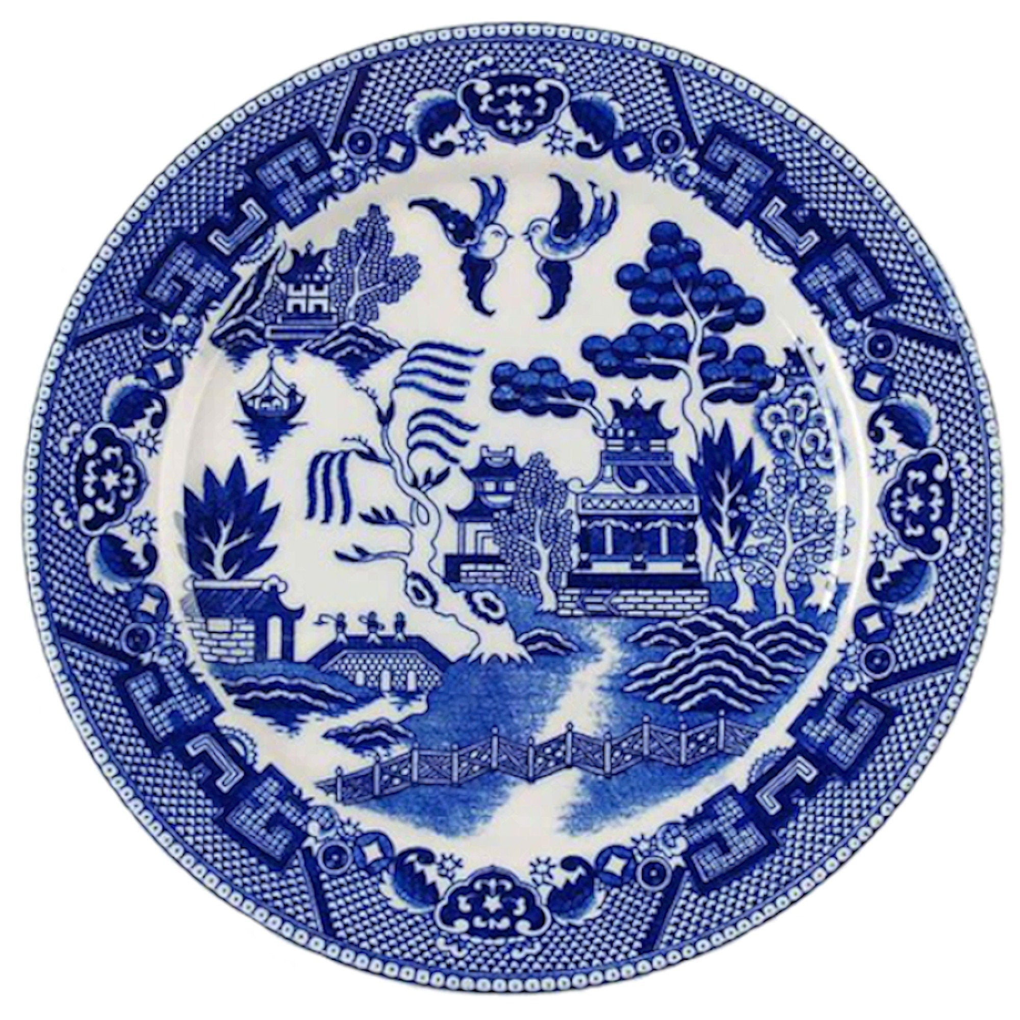 Vintage Japan Occupation Blue Willow china plate, cut and shaped to handcraft blue & white china jewelry by eclectiQuas