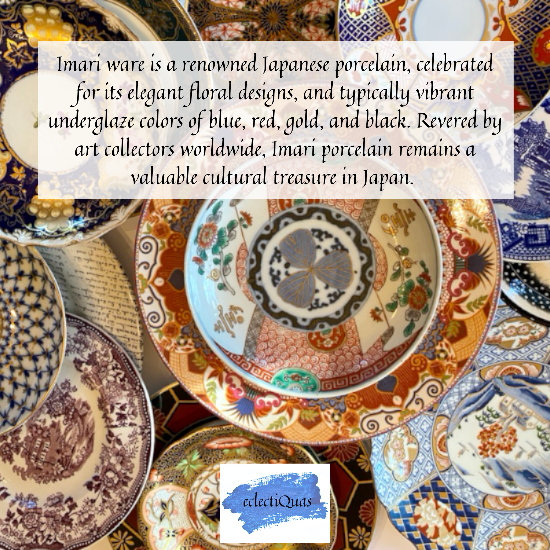 Imari ware is a renowned Japanese porcelain, celebrated for its elegant floral designs, and typically vibrant underglaze colors of blue, red, gold, and black. Revered by art collectors worldwide, Imari porcelain remains a valuable cultural treasure in Japan. 