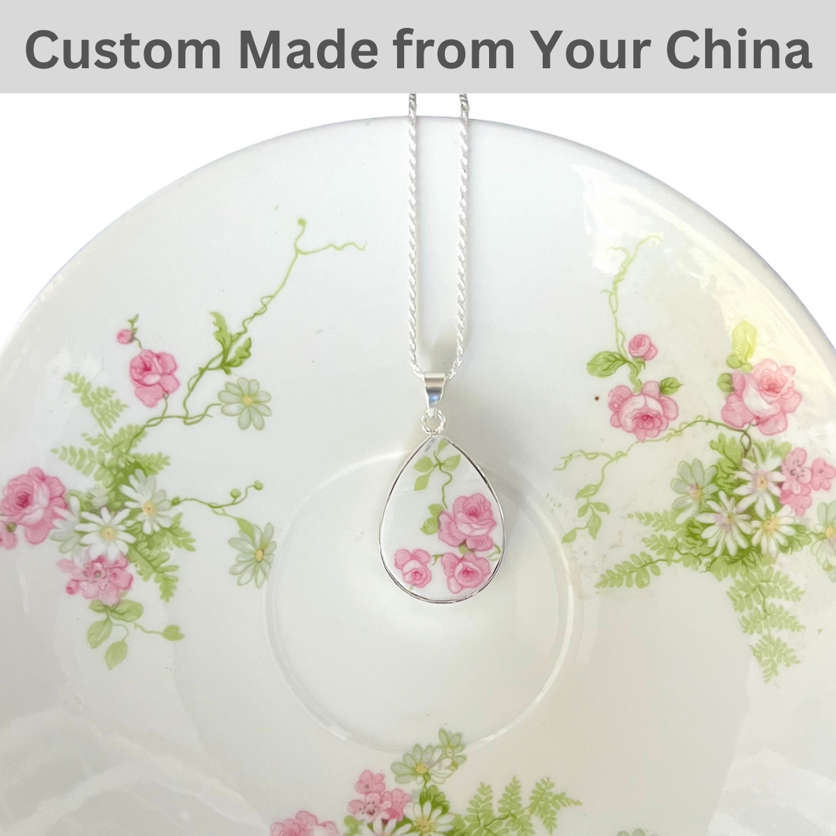 CUSTOM ORDER Teardrop Statement China Necklace, Broken China Jewelry Made from Your China