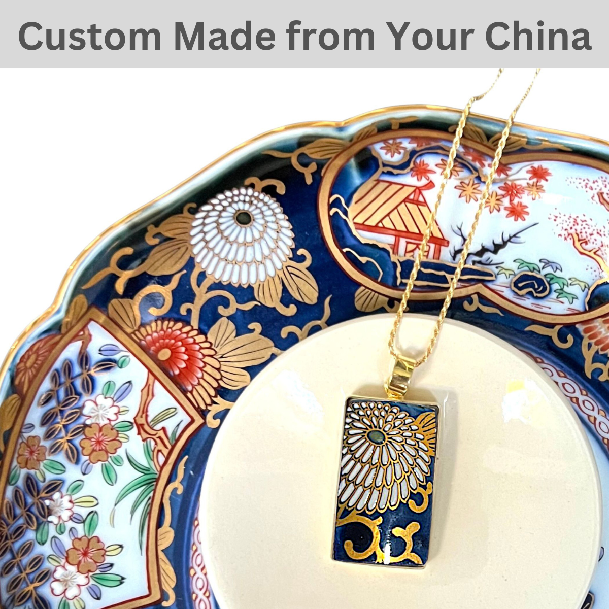 CUSTOM ORDER Rectangle China Pendant Necklace, Broken China Jewelry handmade from Your China