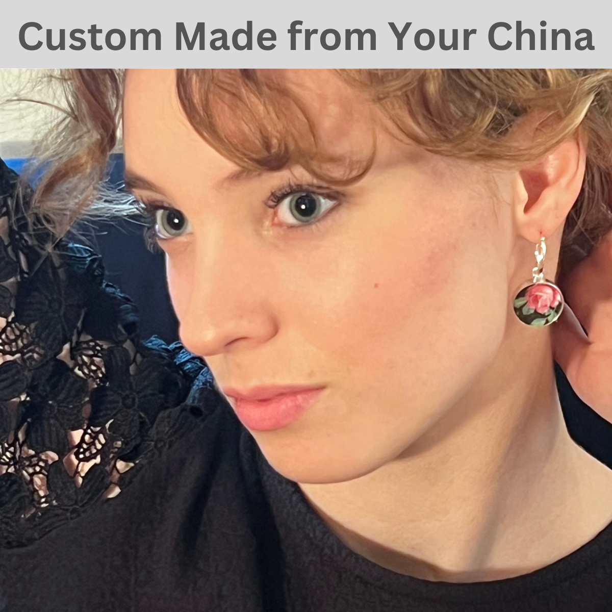 CUSTOM ORDER China Earrings with Sterling Silver Latch Hoops, Broken China Jewelry Made from Your China