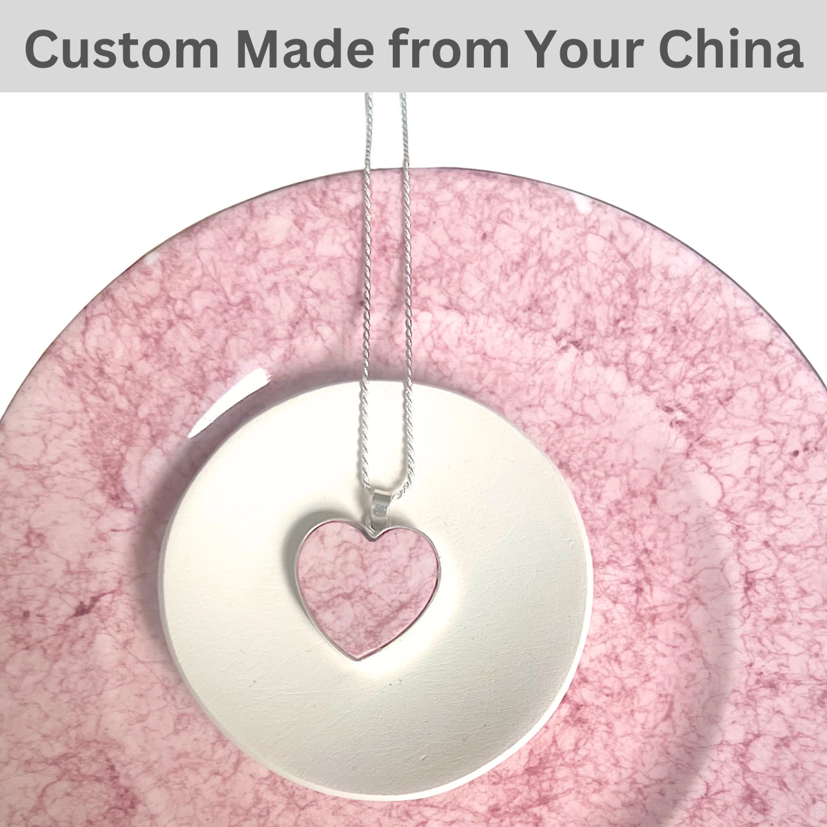 CUSTOM ORDER Heart Pendant Necklace with Sterling Silver, Broken China Jewelry Made from Your China