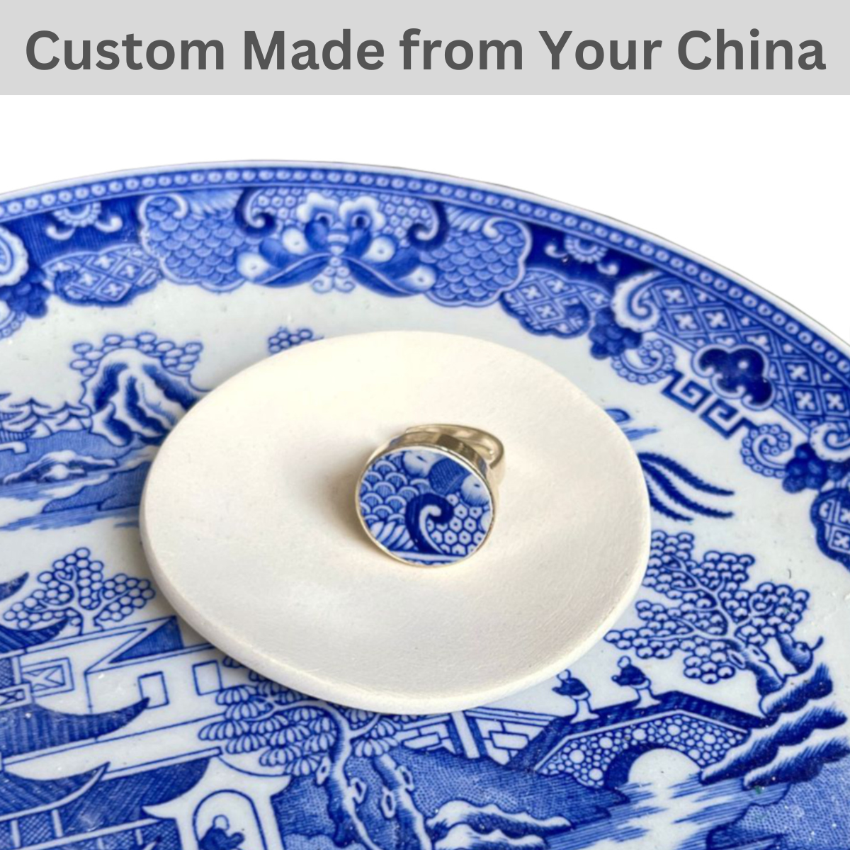 CUSTOM ORDER Round Statement China Ring, Broken China Jewelry Made from Your China