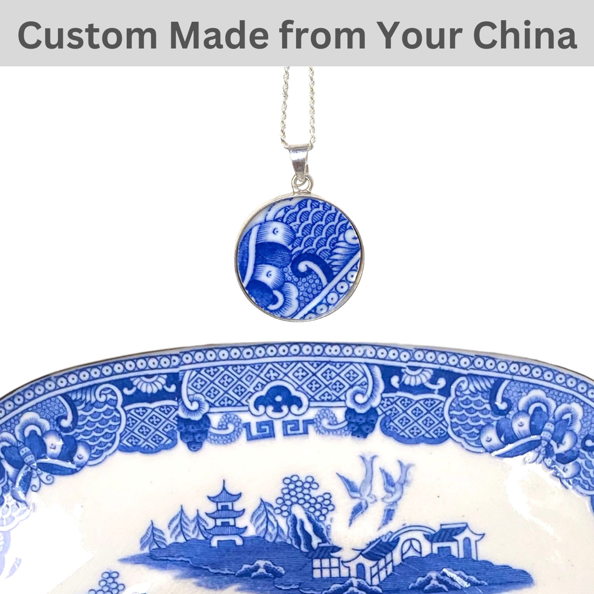 CUSTOM ORDER Round Statement China Necklace, Broken China Jewelry handmade from Your China