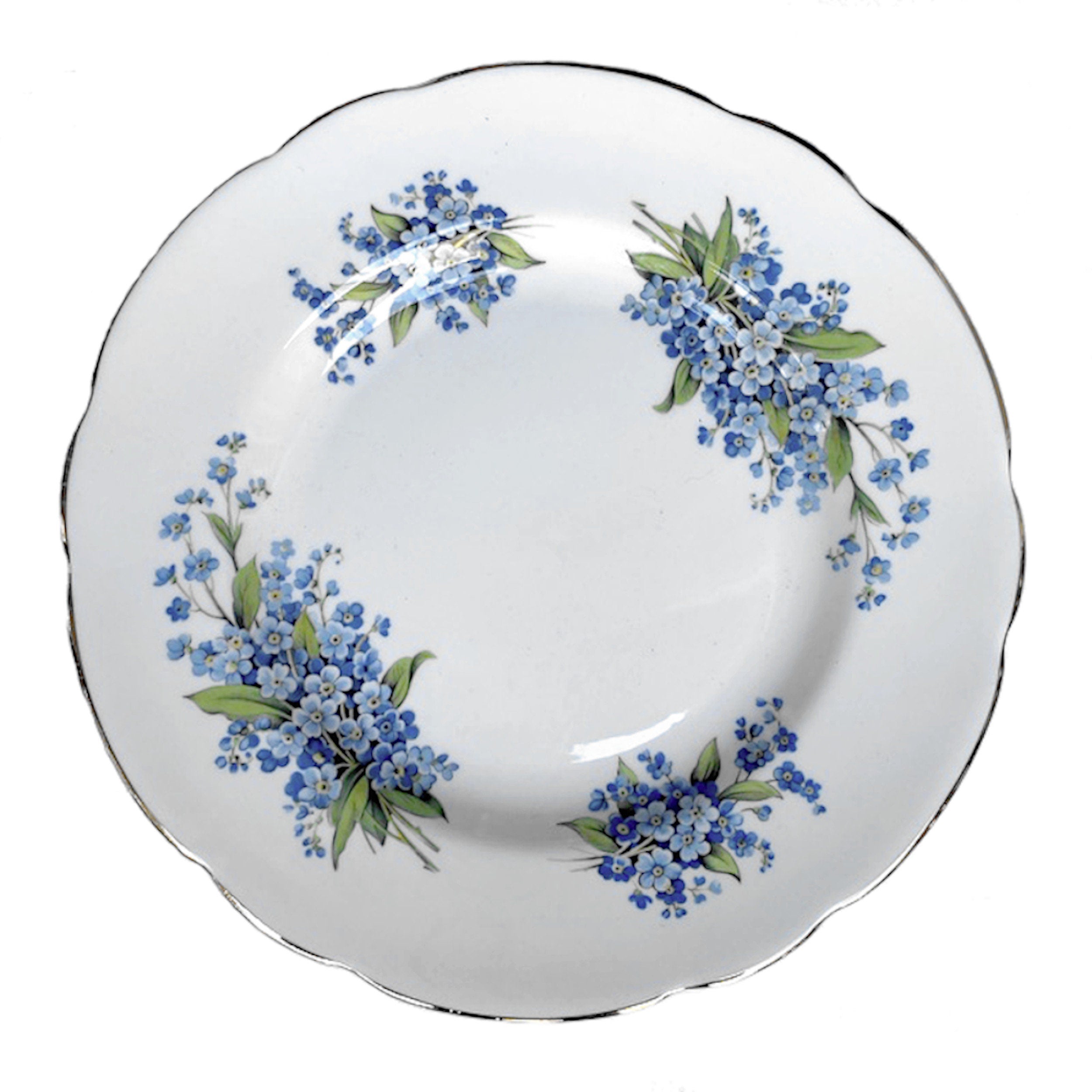 Regency Forget Me Not China Plate from which the china piece of this forget me not necklace pendant originates.