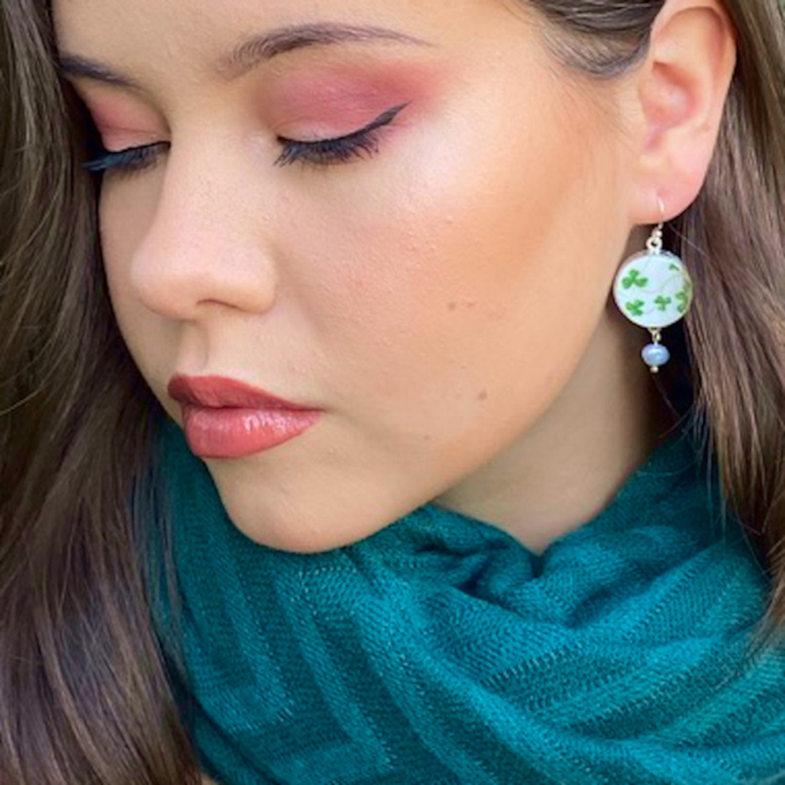 Four Leaf Clover Earrings handmade with Irish Shamrock China