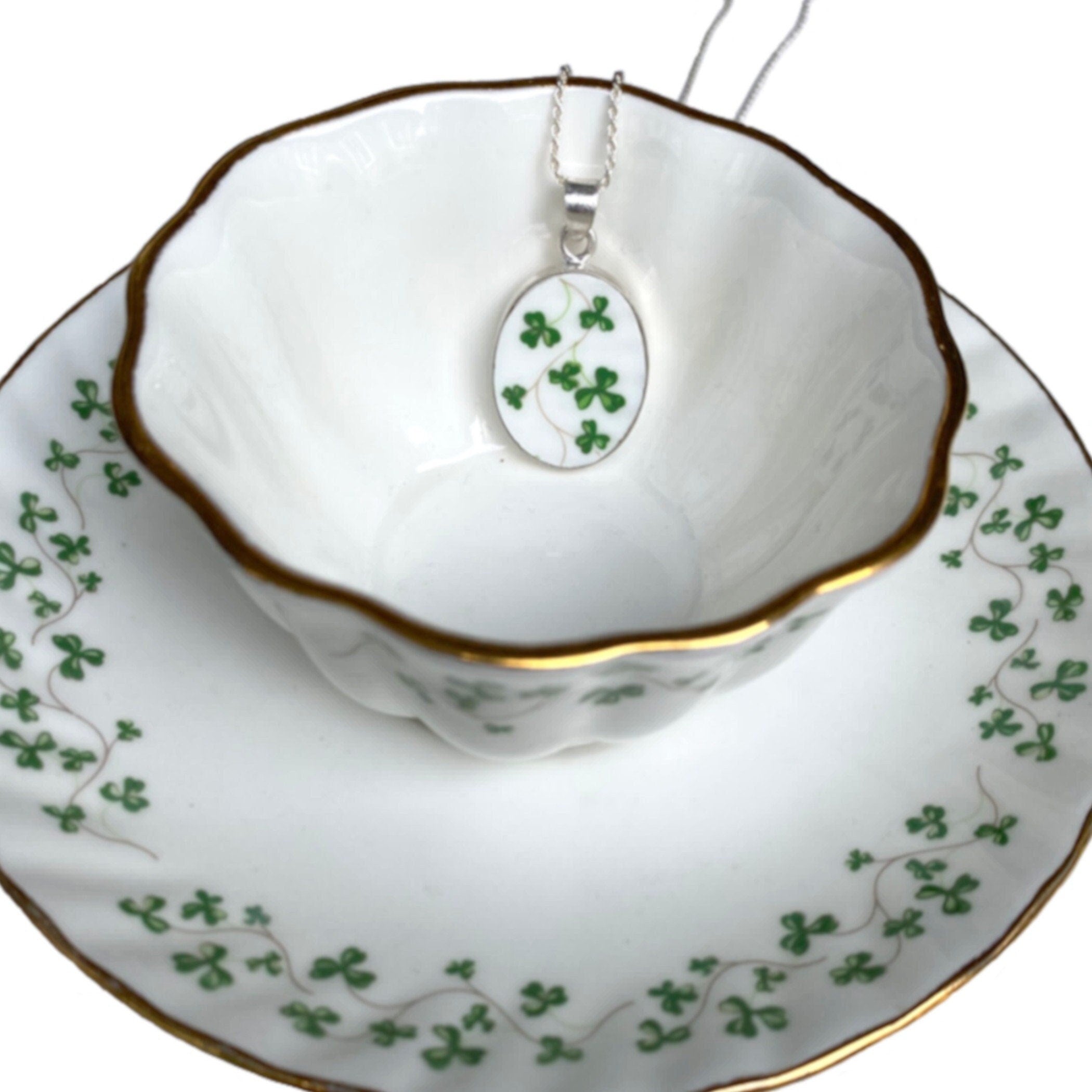 Irish Broken China Necklace handmade with Upcycled Royal Tara Shamrock China