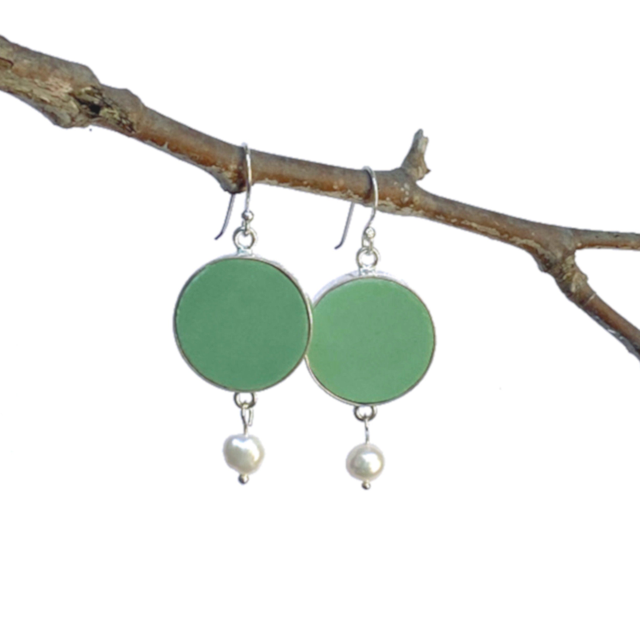 Celadon Porcelain Earrings handmade with Upcycled Asian Ceramics