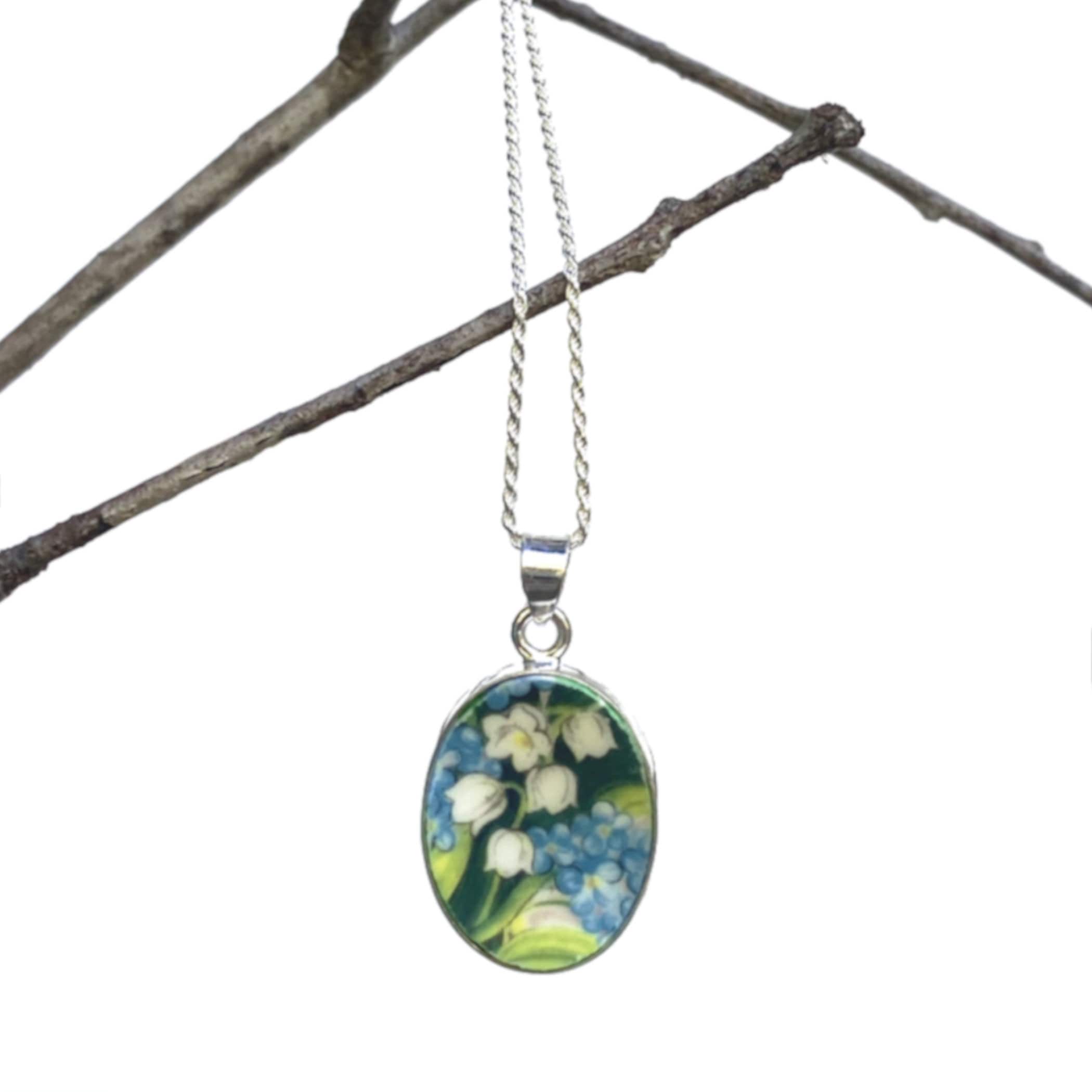 Royal Albert Forget Me Not & Lily of the Valley Necklace with Upcycled Porcelain