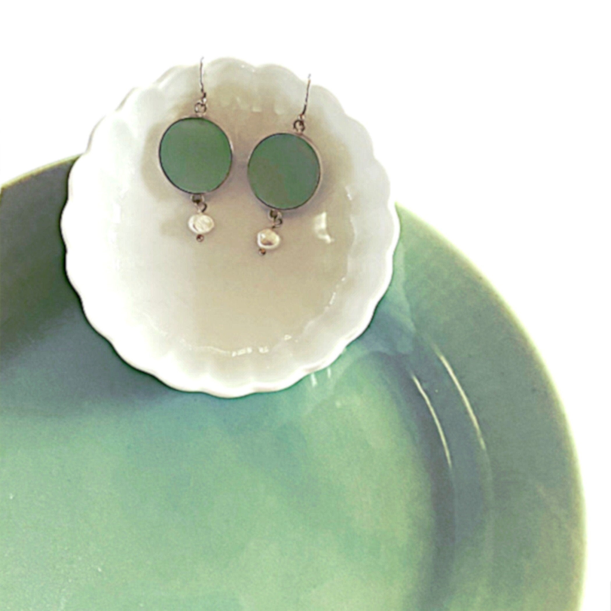 Celadon Porcelain Earrings handmade with Upcycled Asian Ceramics