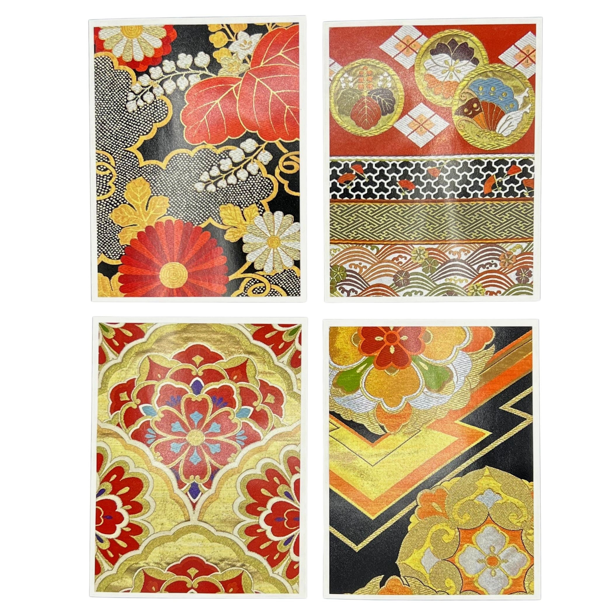 Japanese Greeting Card Set featuring Traditional Kimono Obi Fabric