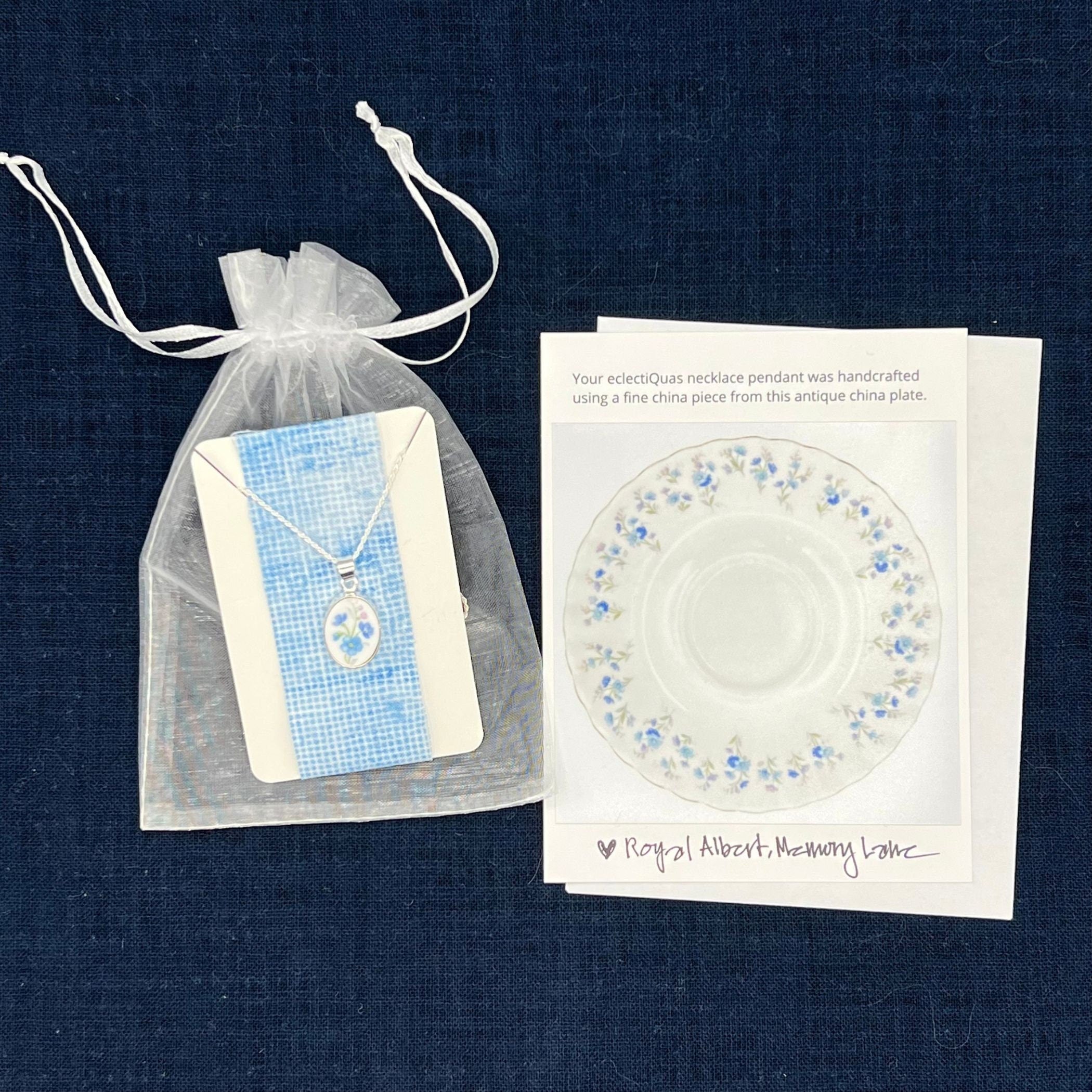Dainty Forget Me Not Necklace, Vintage Broken China Jewelry, Thoughtful Gift for Her