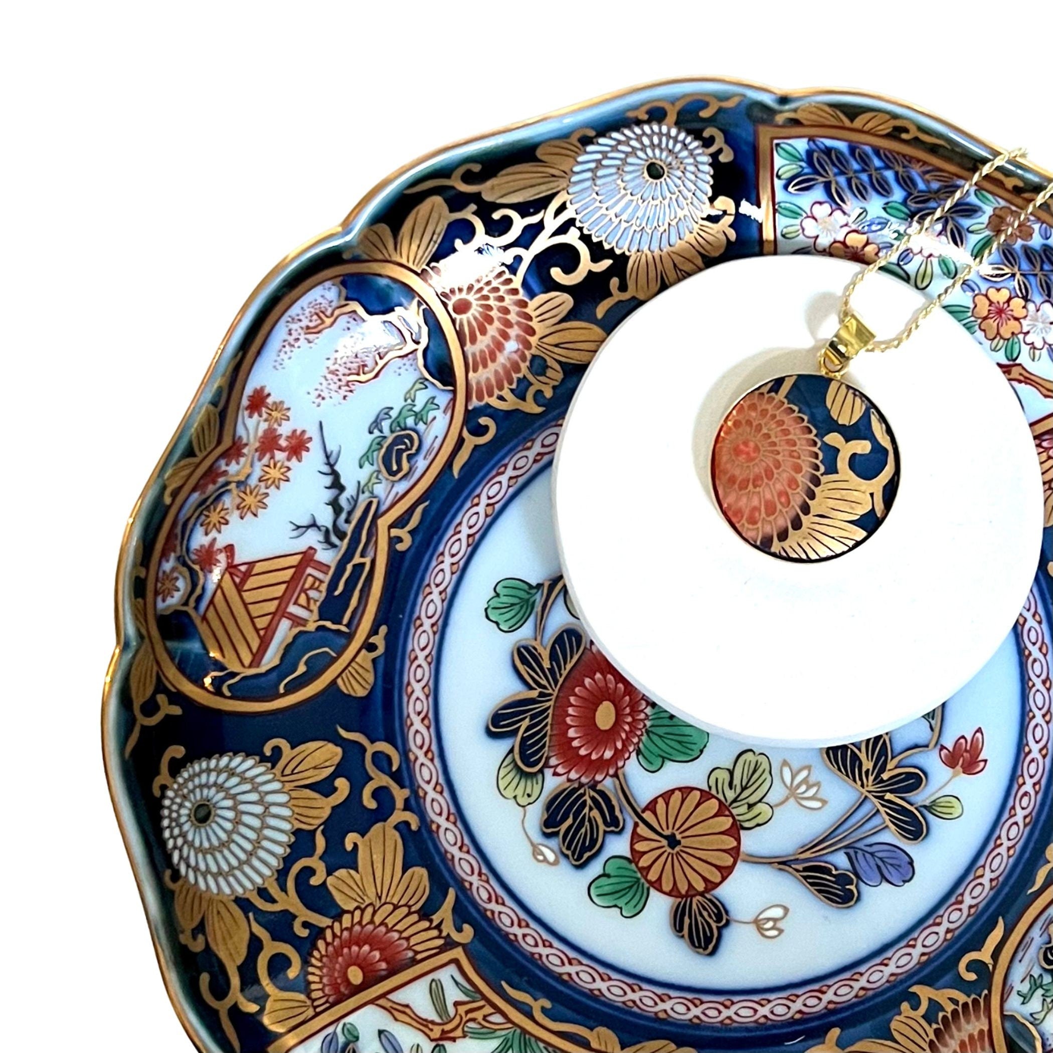 Traditional Japanese Imari Porcelain Necklace handmade with Arita Yaki