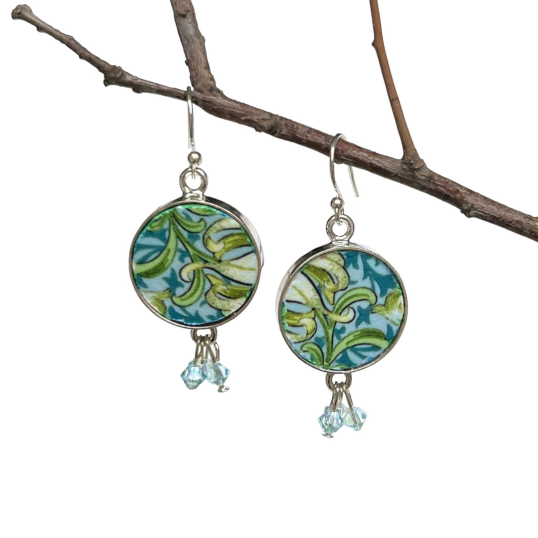 Bijoux Art Nouveau China Earrings handmade William Morris Botanical Ceramic