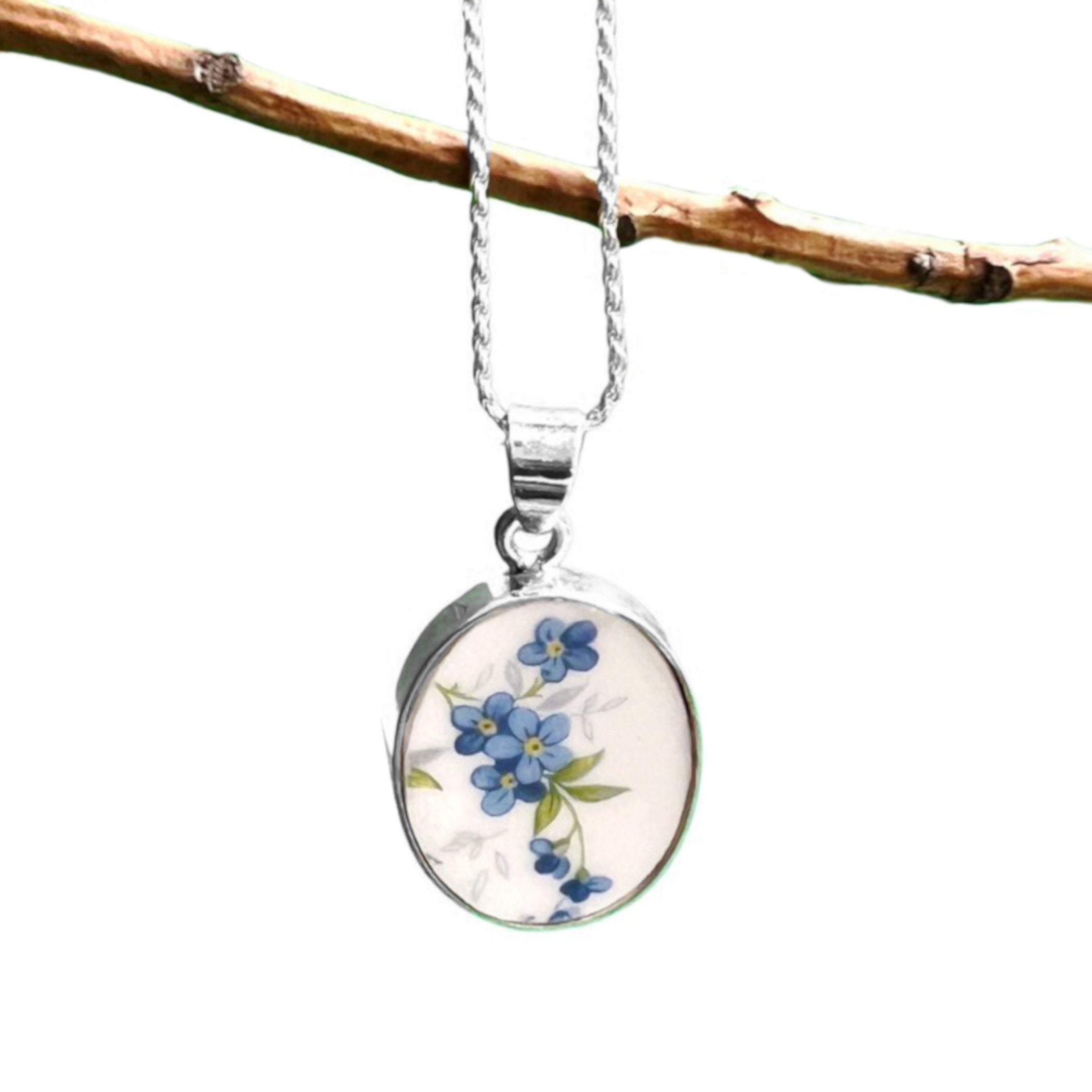 Forget Me Not Broken China Necklace handmade with Queen Anne china