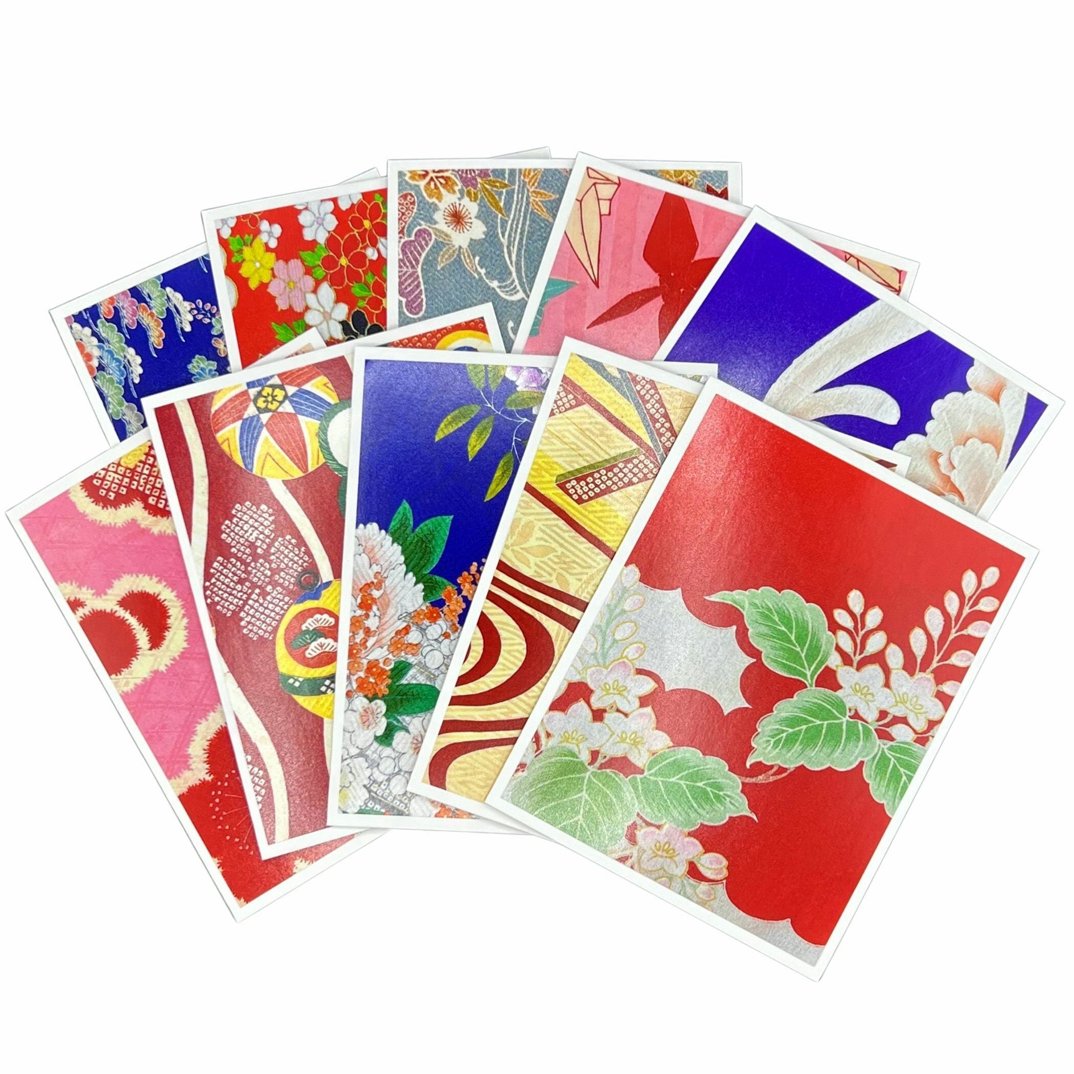 Japanese Greeting Card Boxed Set of Vintage Silk Furisode Kimono Cards