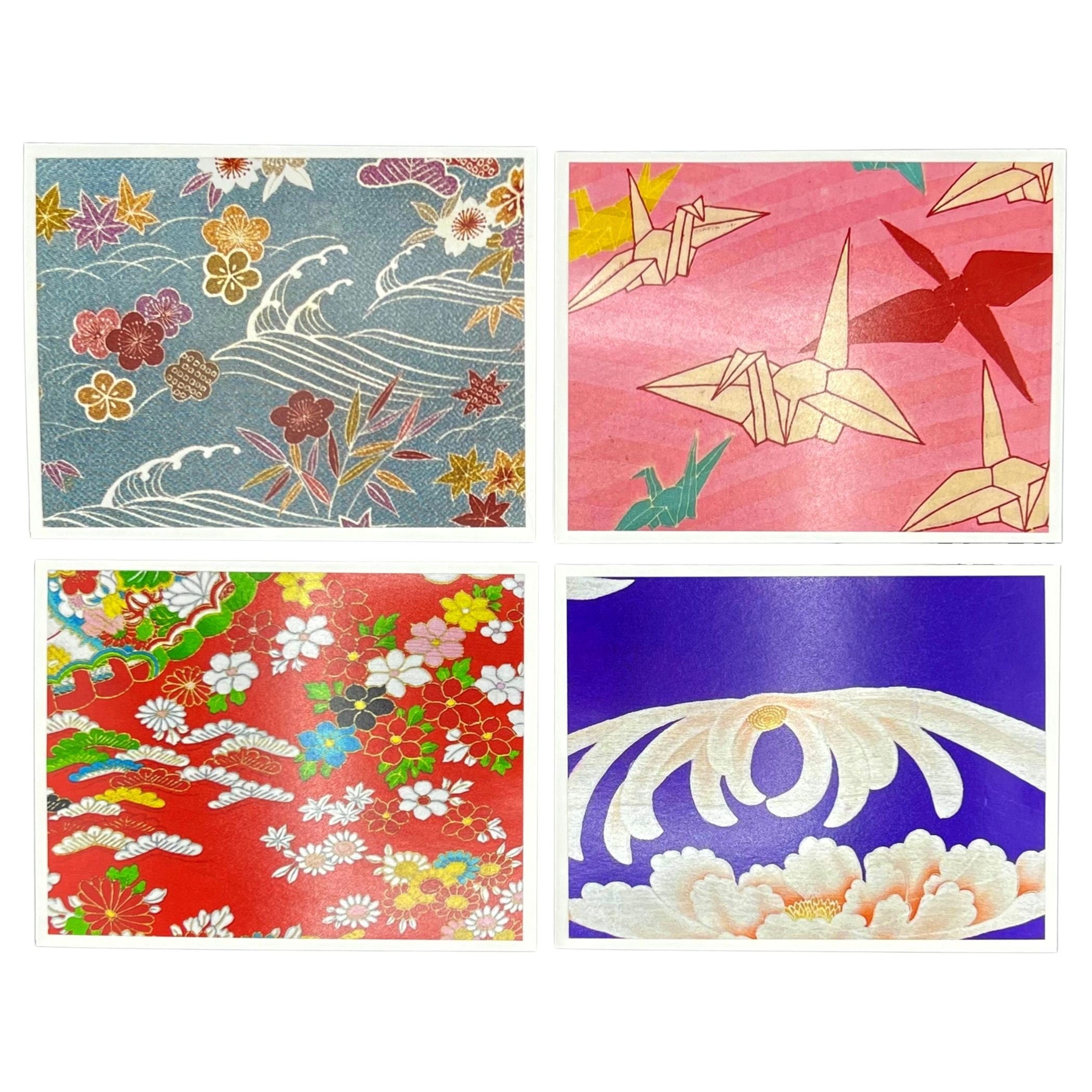 Japanese Greeting Card Boxed Set of Vintage Silk Furisode Kimono Cards