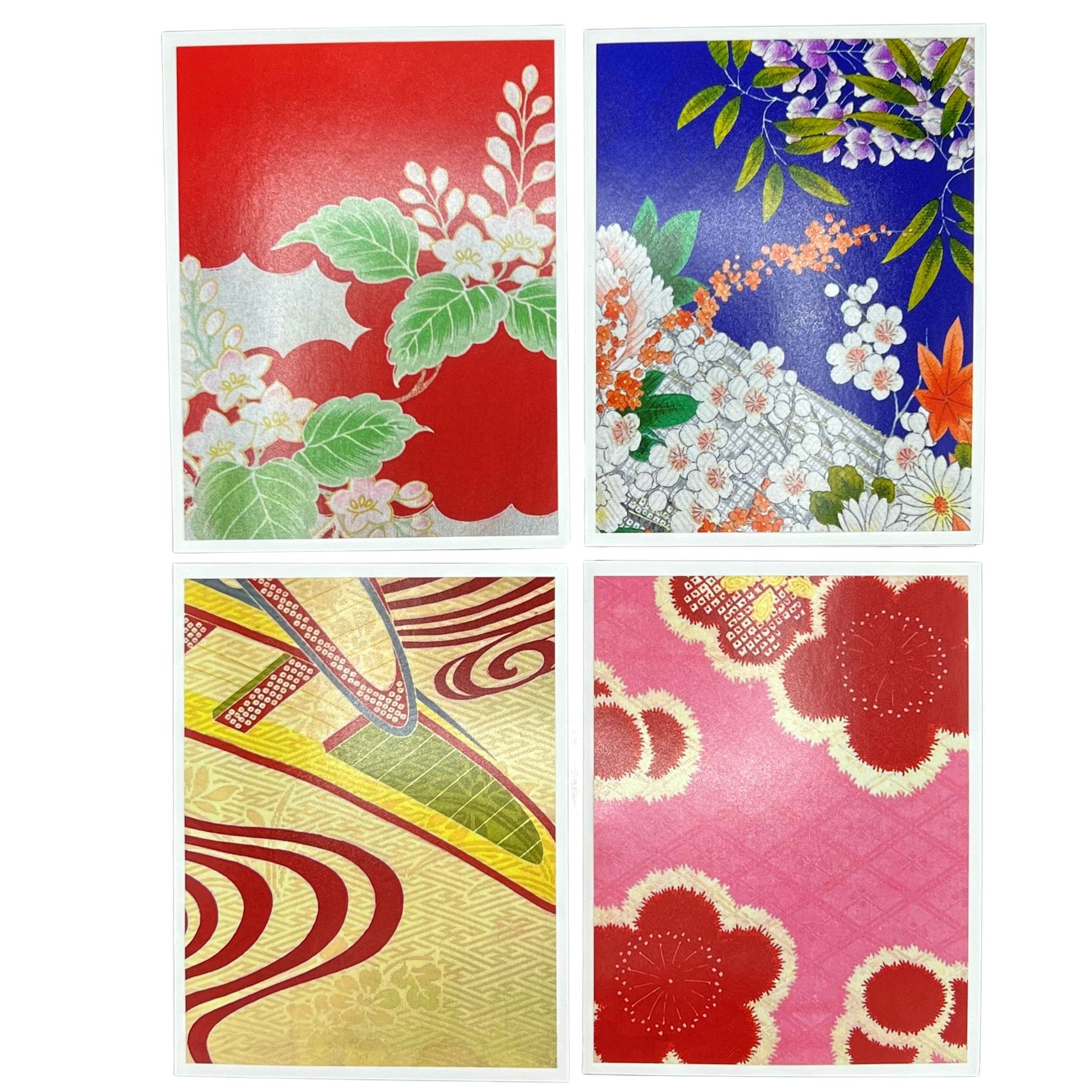 Japanese Greeting Card Boxed Set of Vintage Silk Furisode Kimono Cards