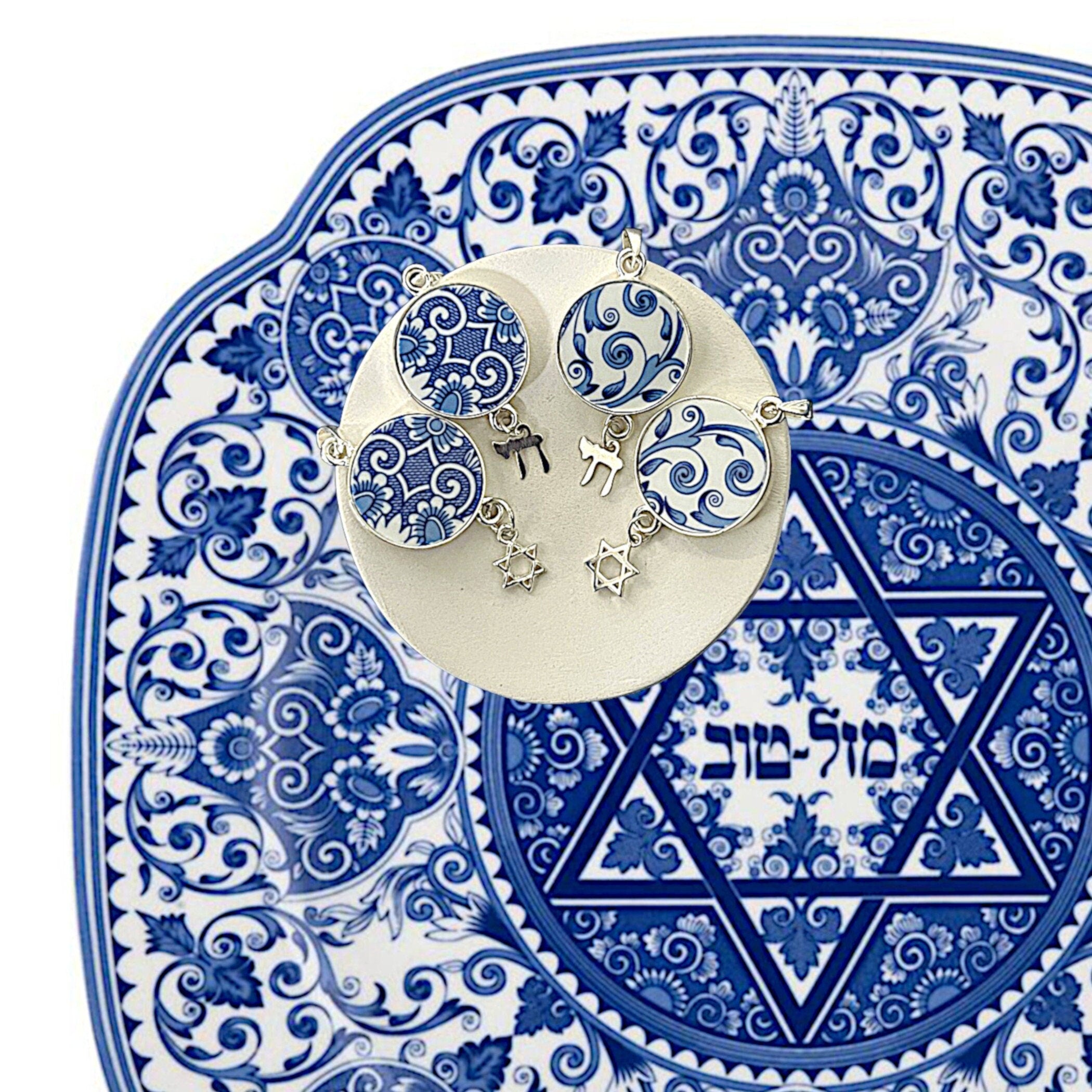 Star of David & Chai Necklaces handmade from Upcycled Spode Judaica China