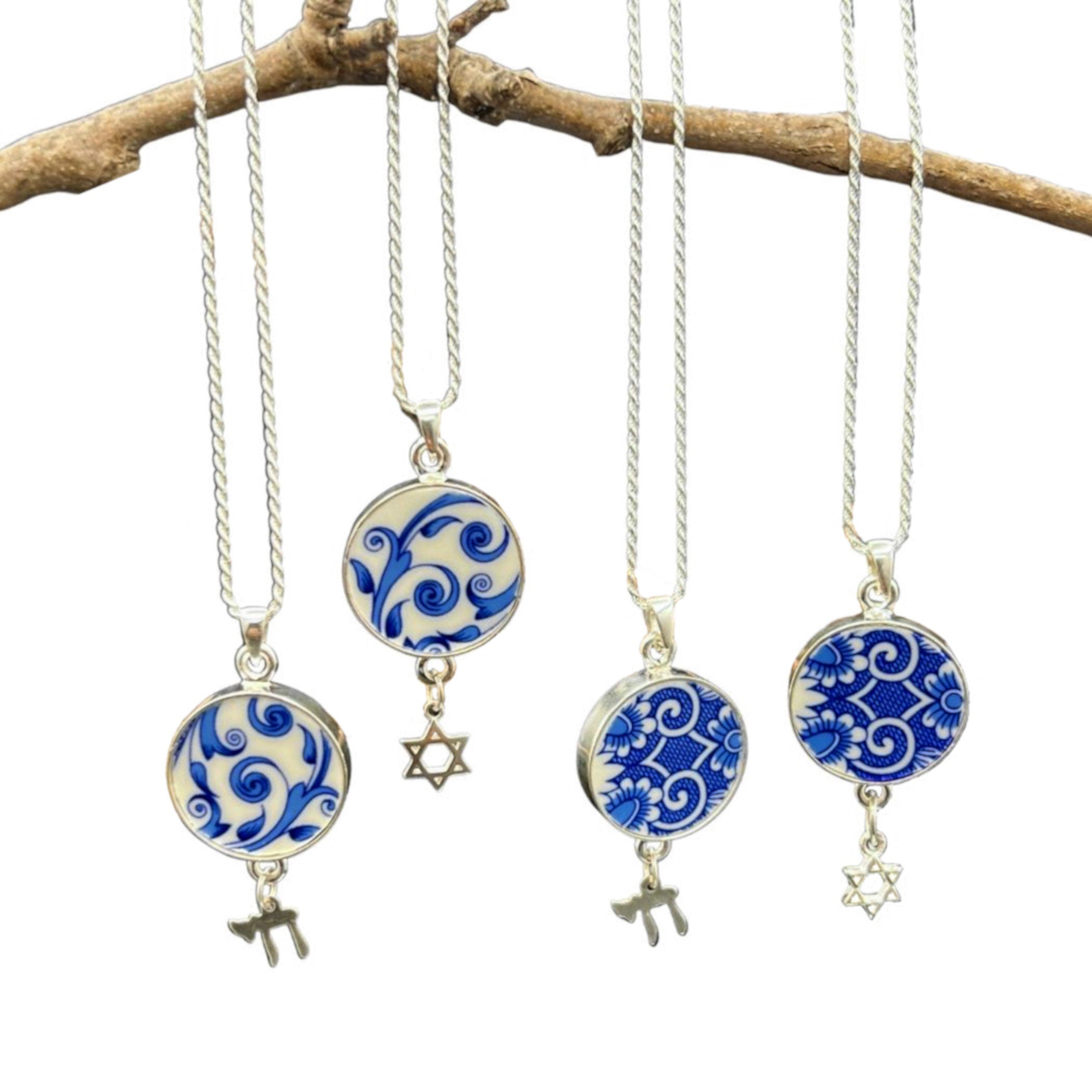 Star of David & Chai Necklaces handmade from Upcycled Spode Judaica China