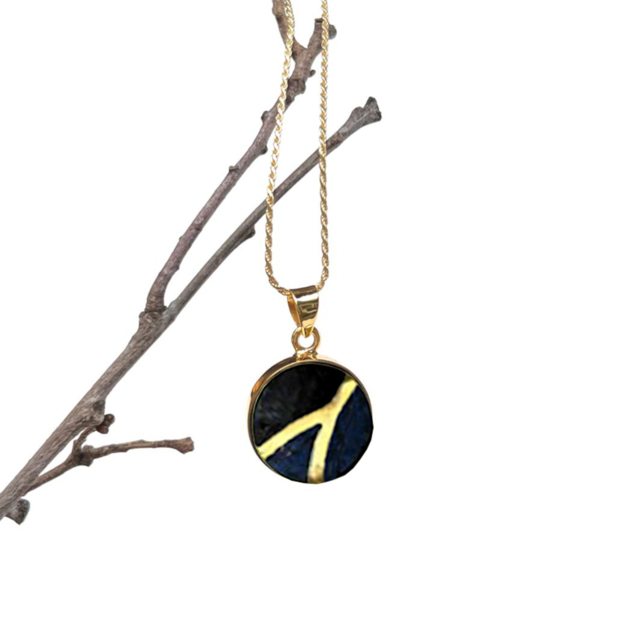 Black and Gold Kintsugi Jewelry Necklace handmade with Broken Pottery