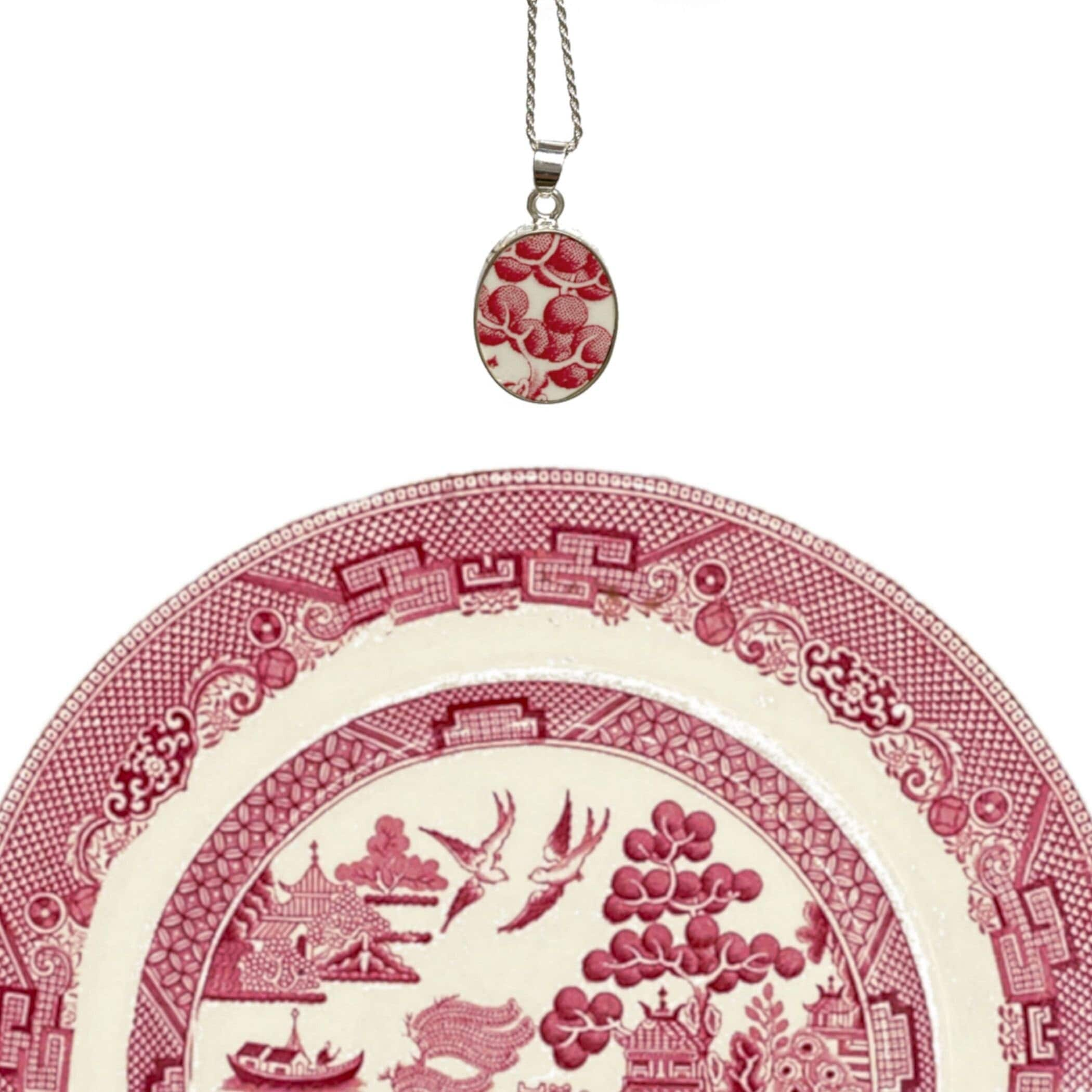 Tree of Life Pendant Necklace handmade with Upcycled Red Willow Transferware China, Red Chinoiserie Broken China Jewelry Gift for Women