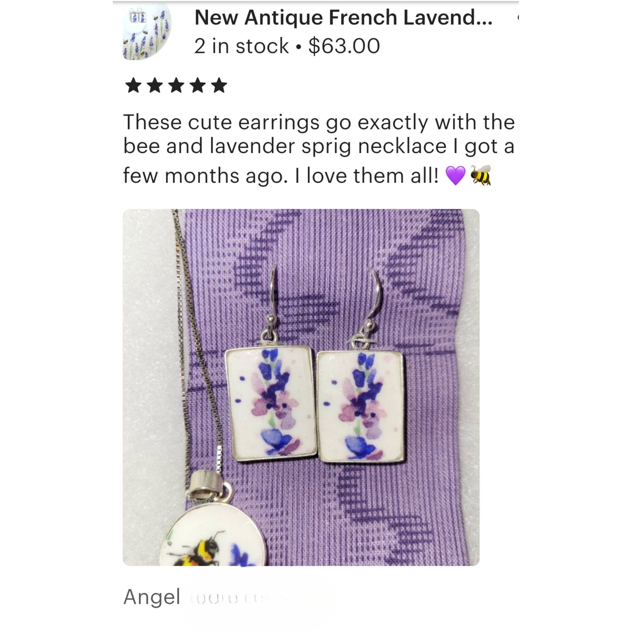 Vintage French Lavender Blossom China Earrings made with Upcycled China