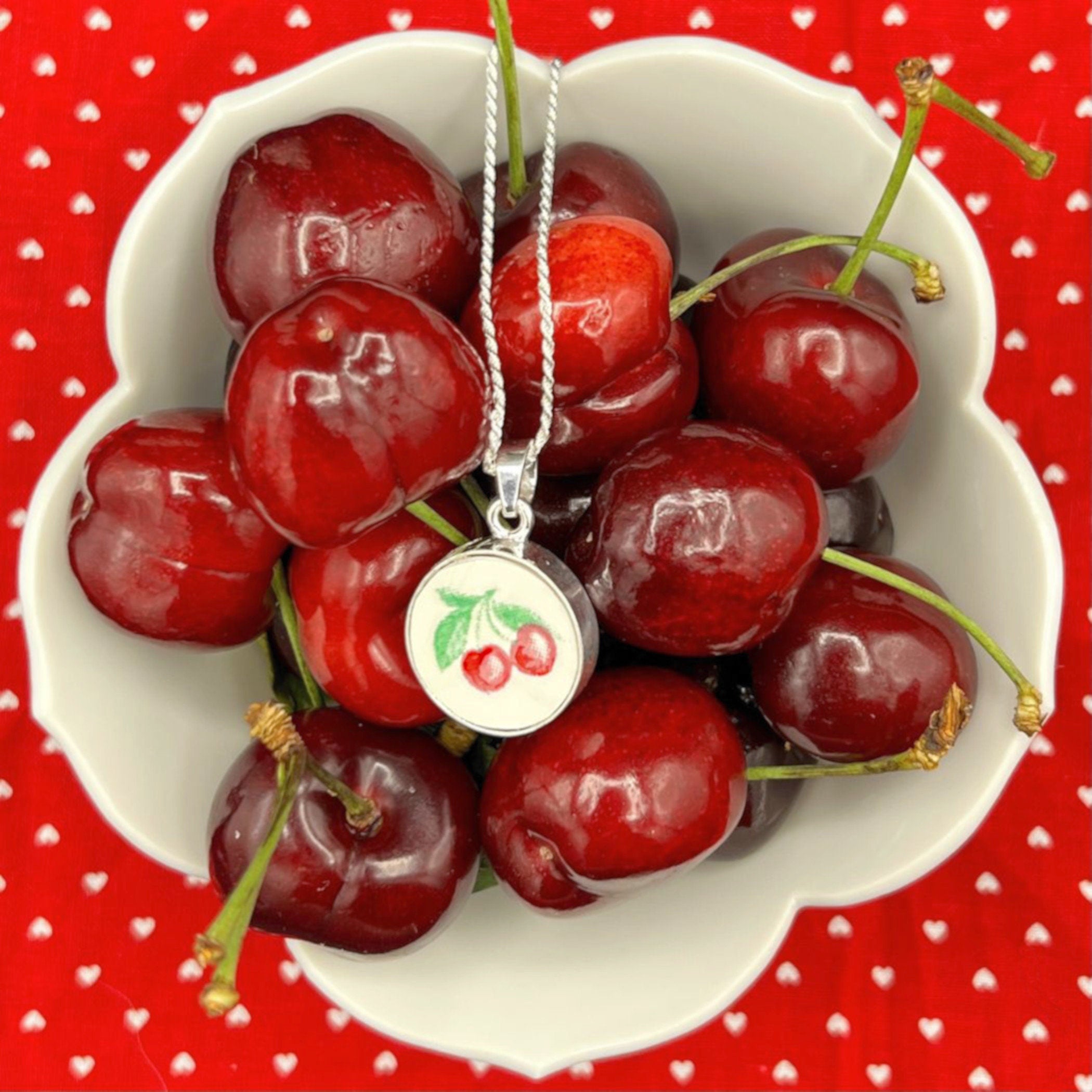 Summer Fruit China Necklaces handmade with Upcycled Italian Ceramic, Vintage Red Cherry Strawberry Lemon Broken China Jewelry Gift for Her