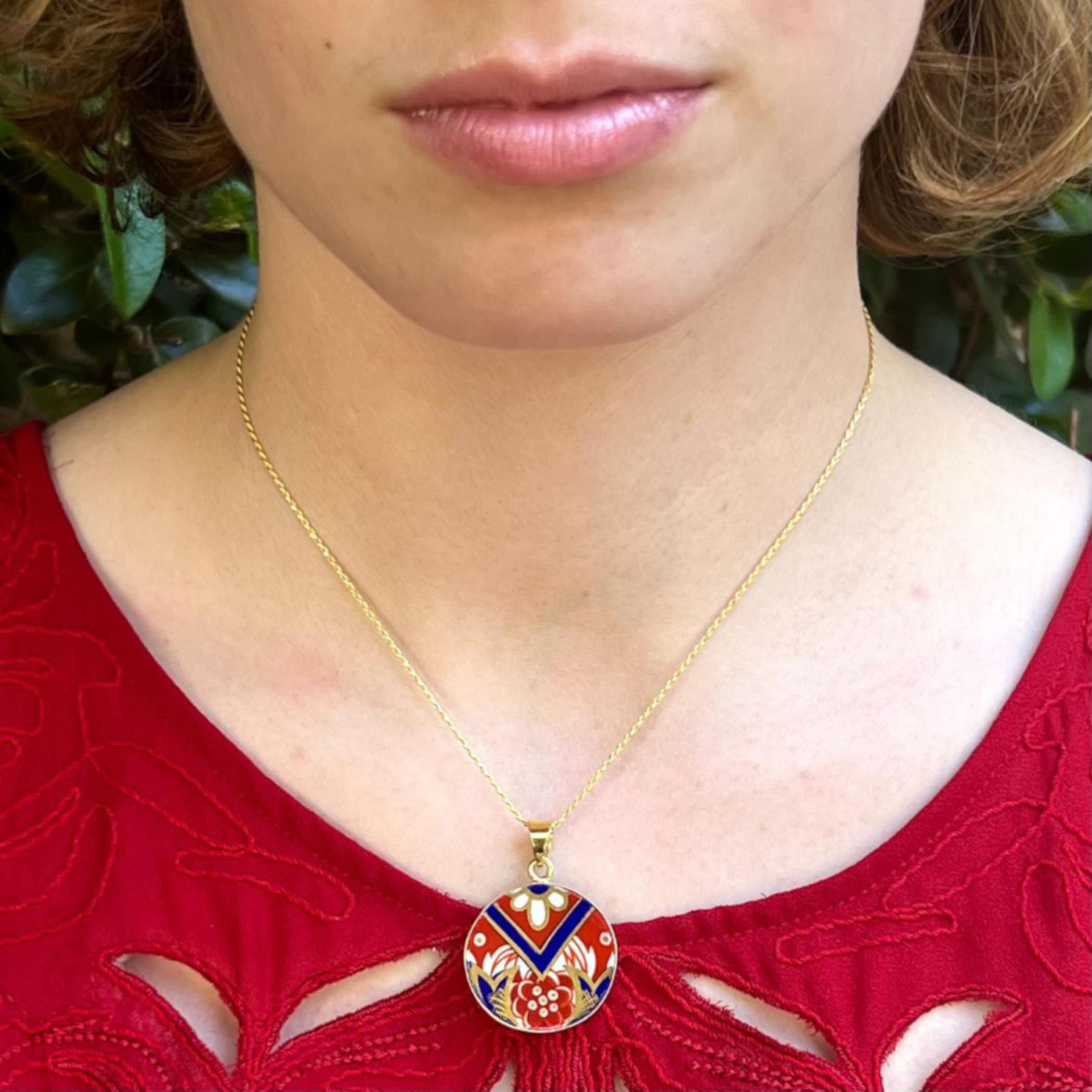 Bold Red Statement Porcelain Jewelry Necklace handmade with Upcycled Royal Crown Derby Imari China, Vintage English Bone China Gifts for Her