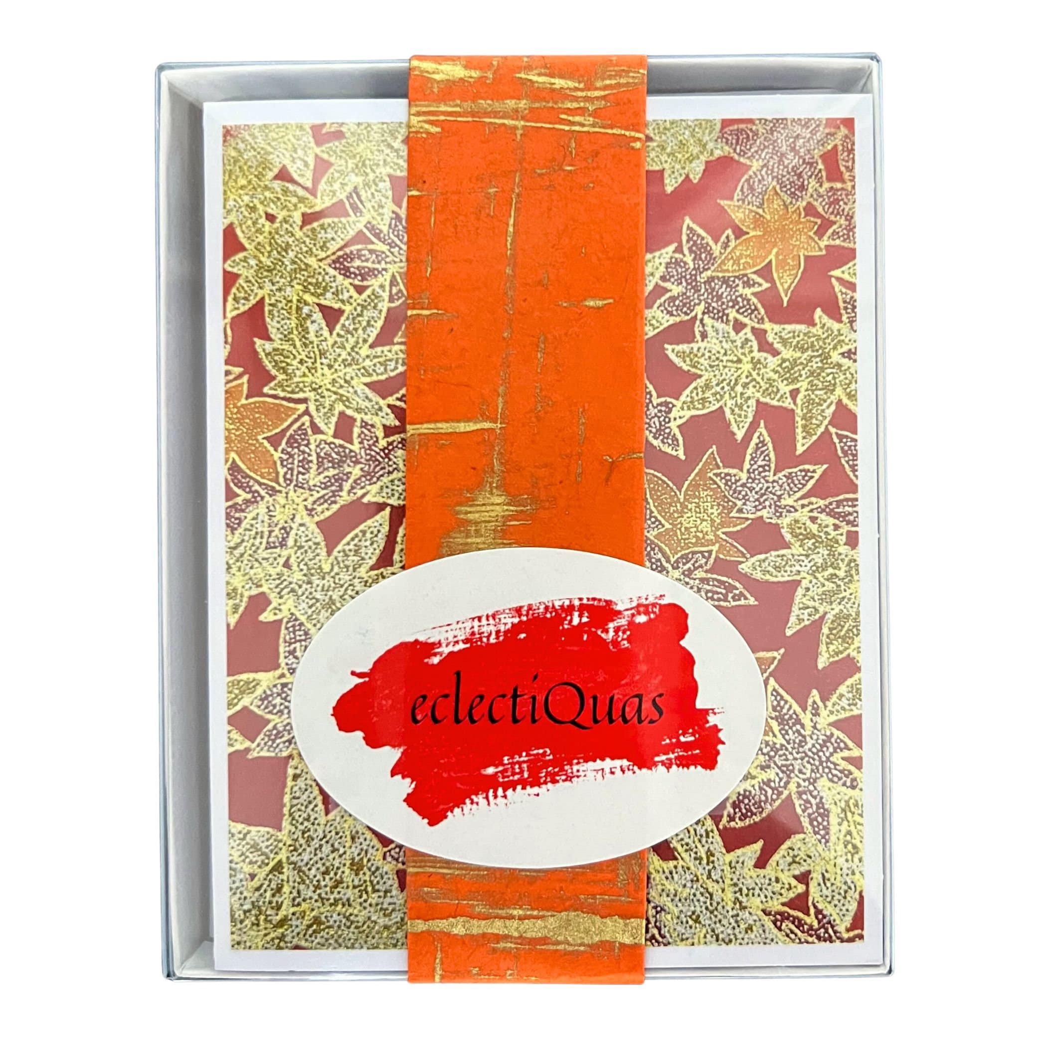 Autumn Japanese Greeting Cards featuring Momiji Designs, Blank Notecard Set with Japanese Maple Leaf Photo Cards of Chiyogami Yuzen Washi