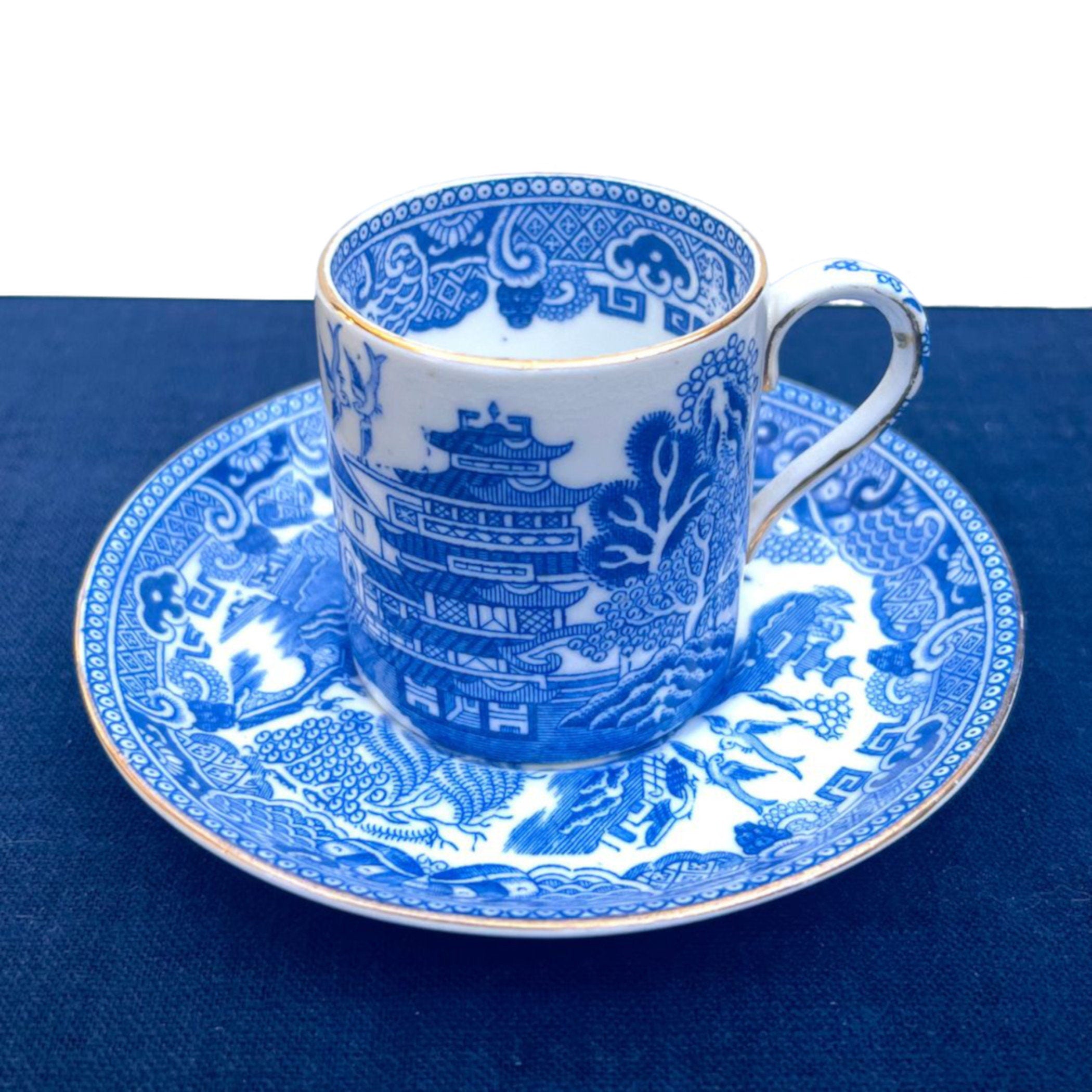 Crown Staffordshire Blue Willow China Cup & Saucer with Pagoda China Necklace