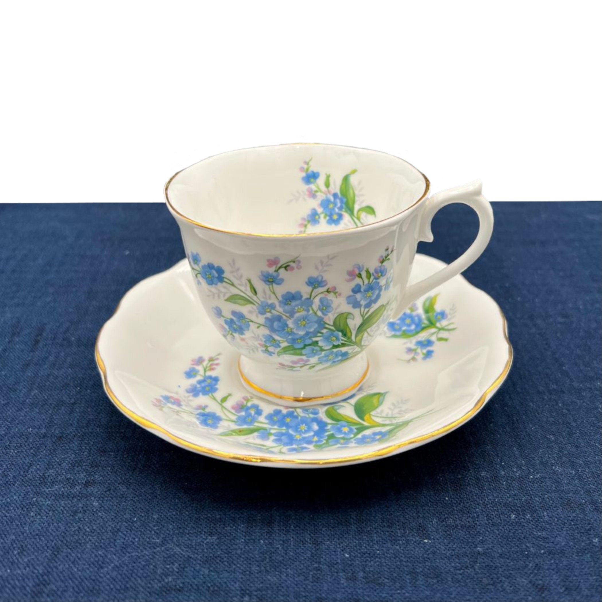 Vintage Royal Albert Forget Me Not China Jewelry & Tea Cup and Saucer