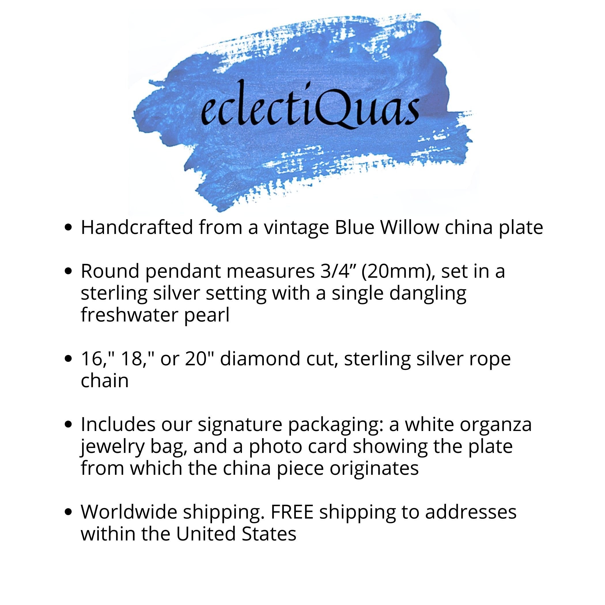 Blue Willow China Love Birds Necklace, Unique Christmas Gift for Wife, Thoughtful Vintage Blue & White China Jewelry Holiday Gift for Women