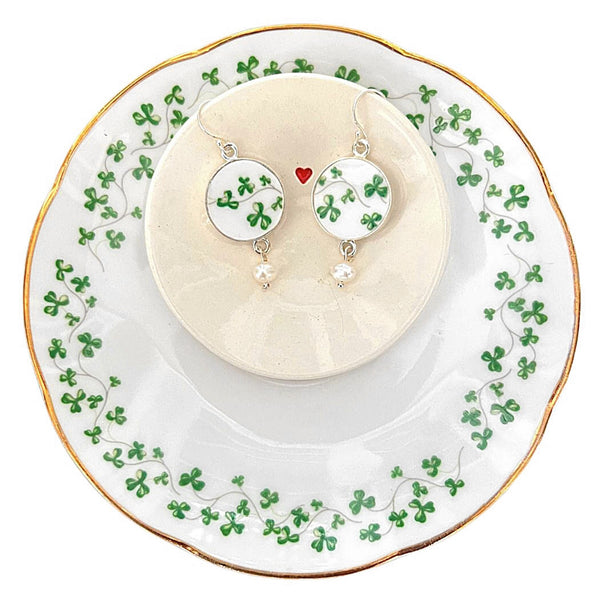 Four Leaf Clover Earrings handmade with Irish Shamrock China
